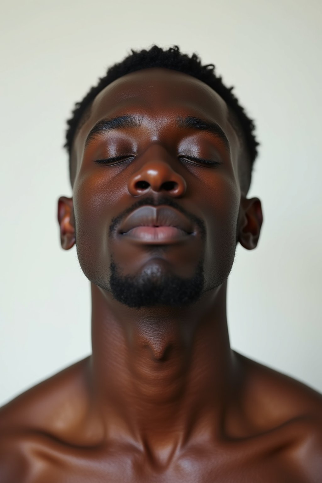 headshot of closed eyes, eyes closed man, plain background