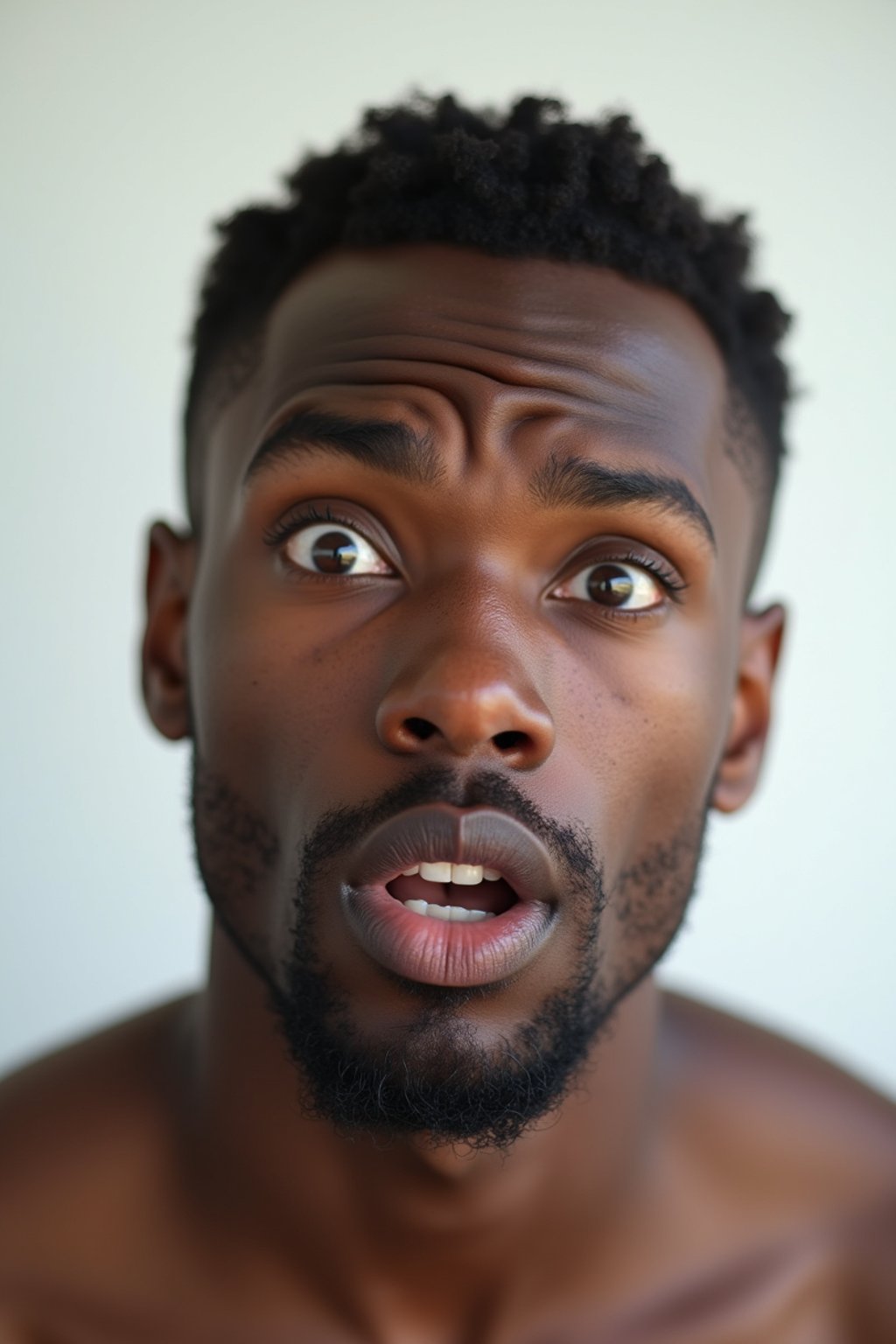 headshot of surprised shocked shock astonished startled stunned surprise man, plain background