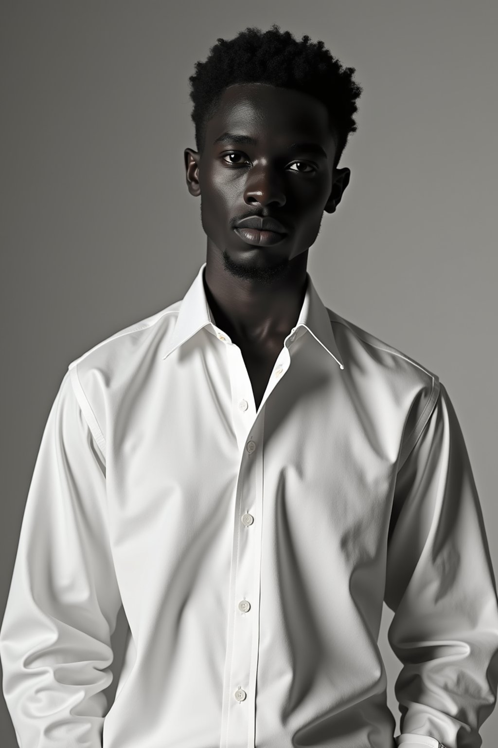 man wearing  white collar shirt in try on fashion shoot for Zara Shein H&M