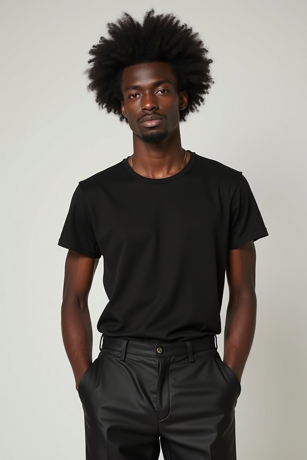 man wearing  t-shirt and pants in try on fashion shoot for Zara Shein H&M