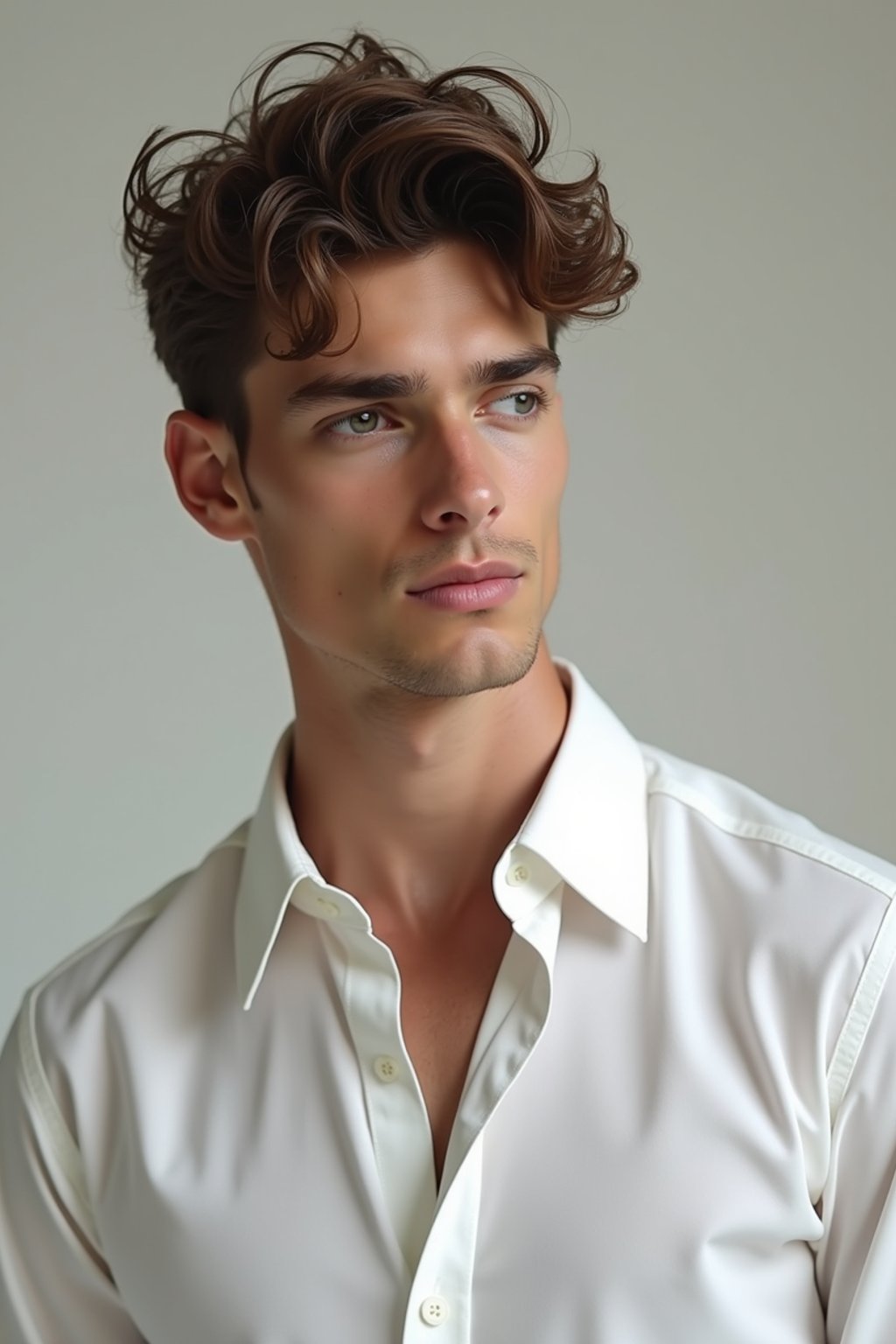 man wearing  white collar shirt in try on fashion shoot for Zara Shein H&M