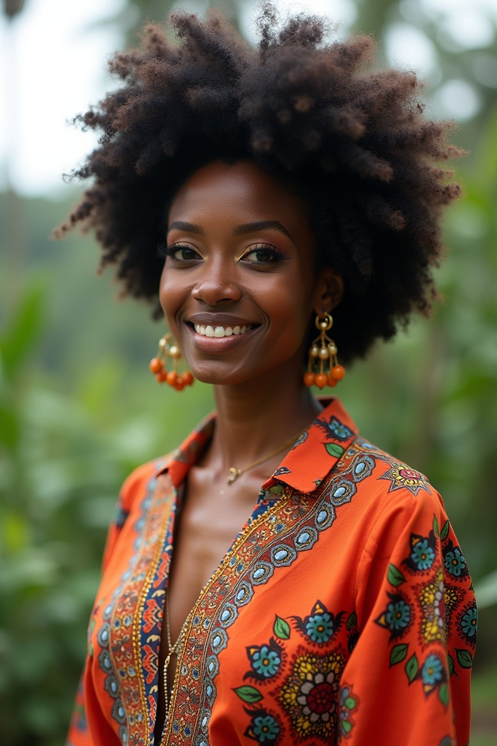 stylish and chic  woman in Bali wearing vibrant Batik clothes, Bali, Indonesia in the background