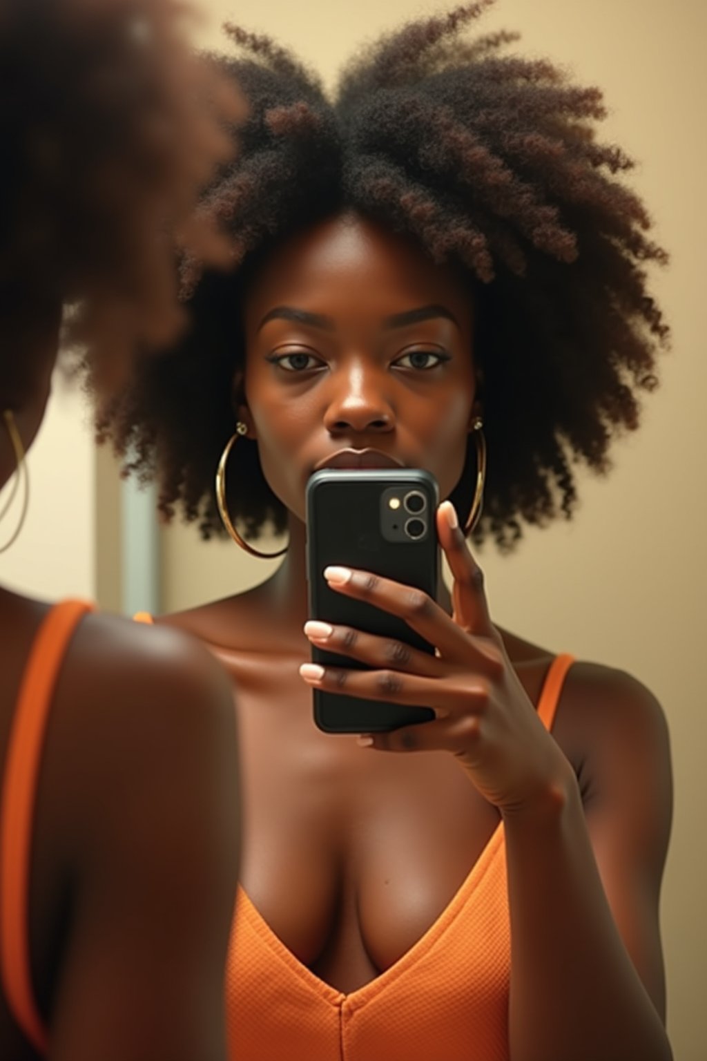 beautiful woman taking a selfie in bathroom mirror