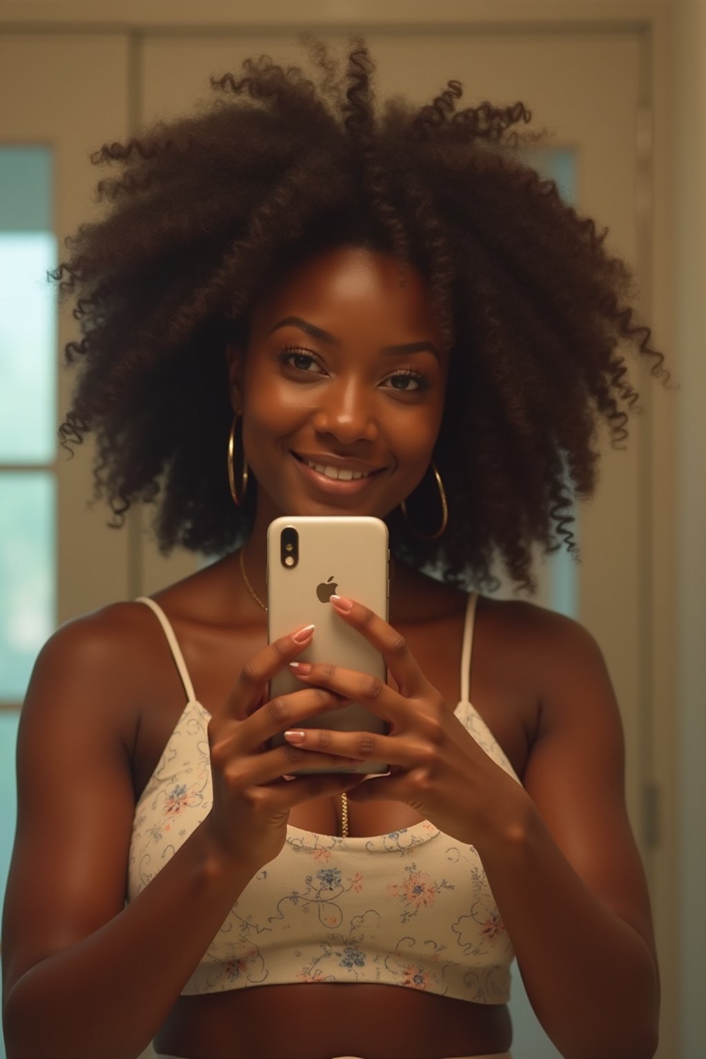 beautiful woman taking a selfie in bathroom mirror