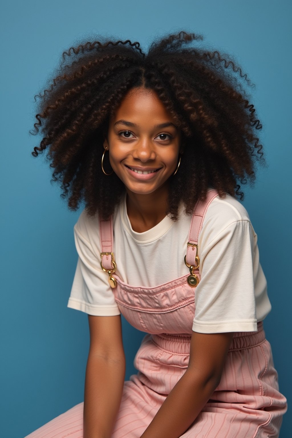 (school portrait) photo headshot of a young 18 y o woman in 1990s style, nineties style, 90s, 1990s fashion, 1990s hair, school, woman is sitting and posing for a (yearbook) picture, blue yearbook background, official school yearbook photo, woman sitting (looking straight into camera), (school shoot), (inside), blue yearbook background