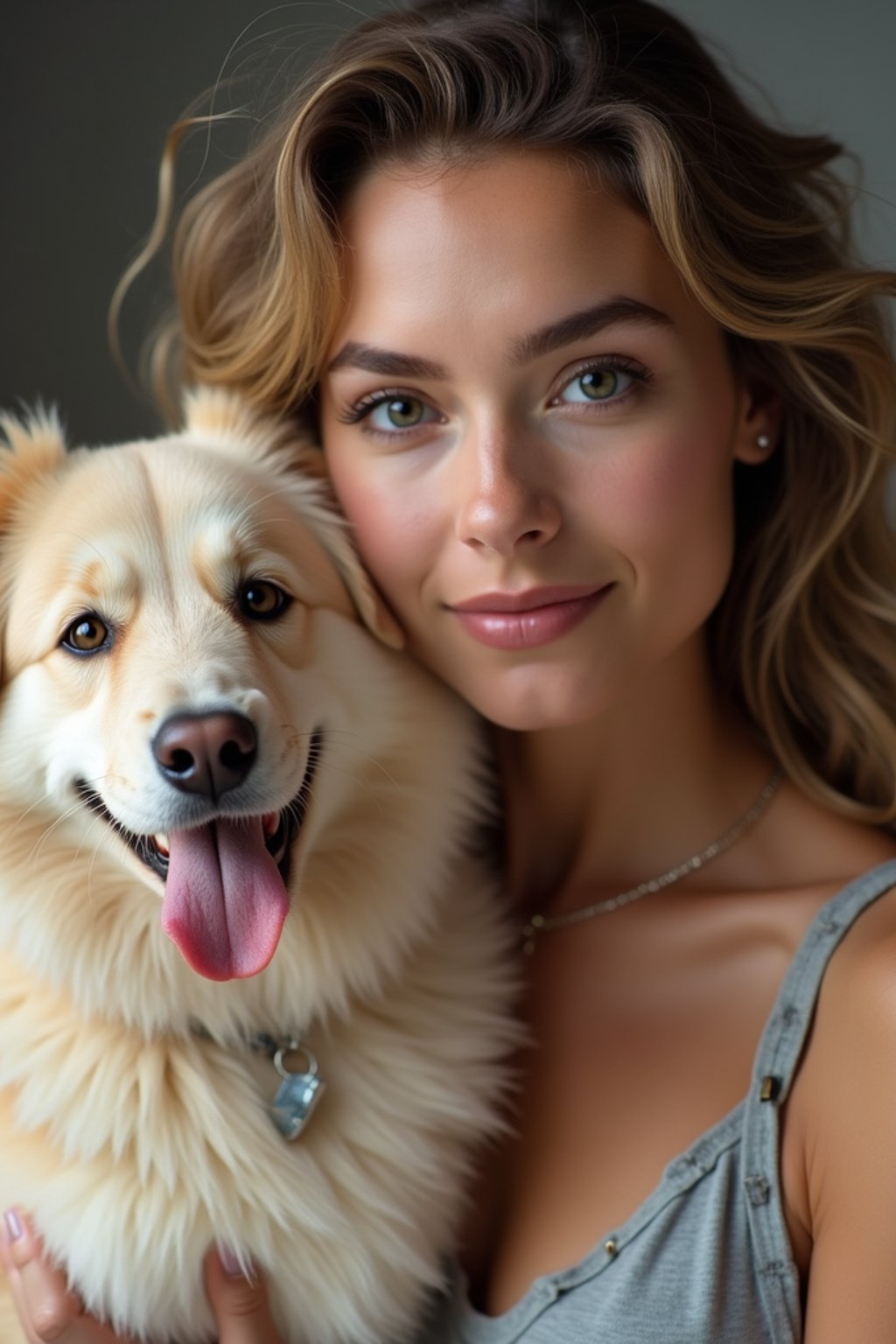 feminine woman posing with a cute pet