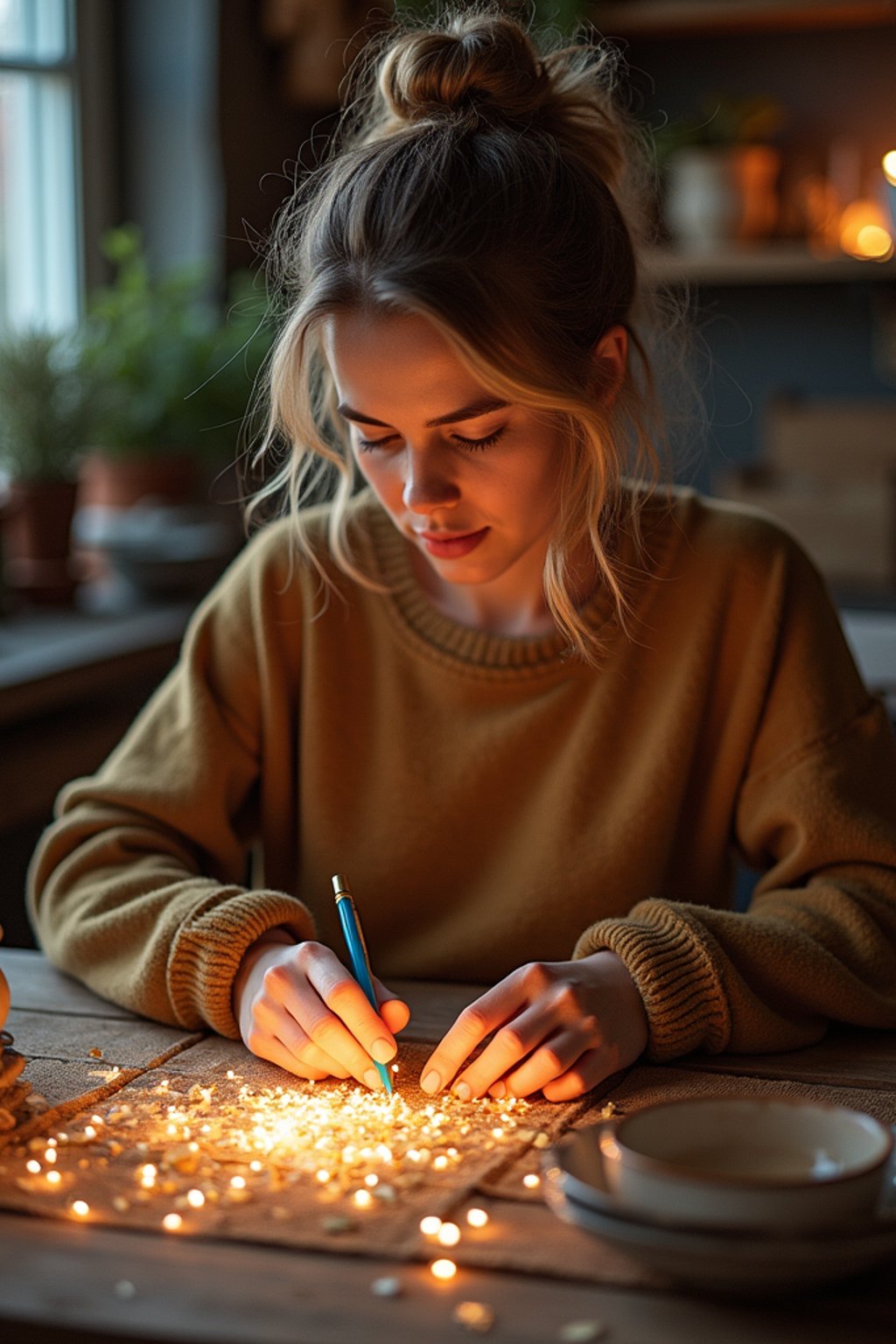 feminine woman engaging in a hobby or craft