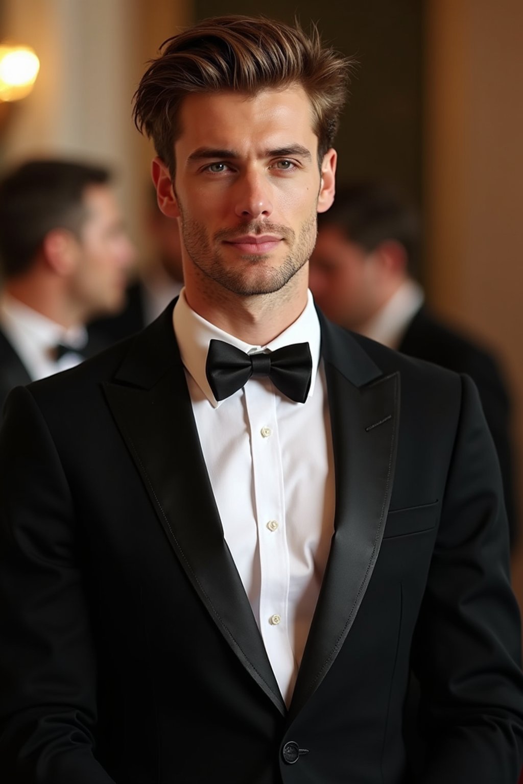 an elegant masculine  man attending a formal event