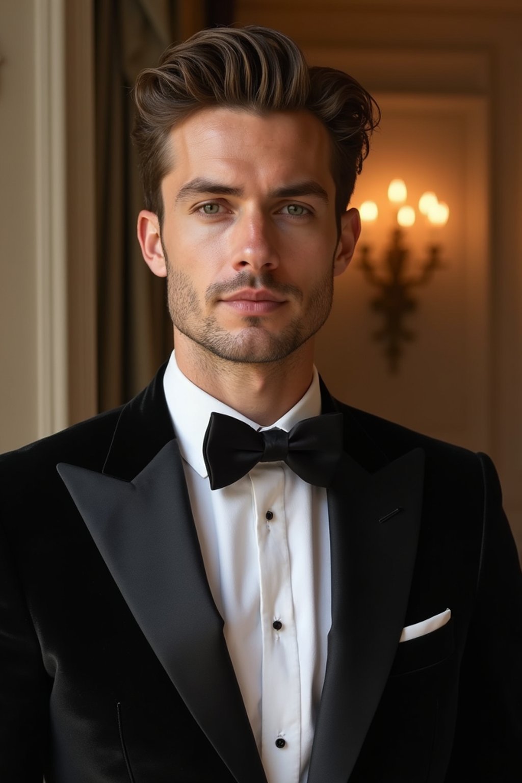 an elegant masculine  man attending a formal event