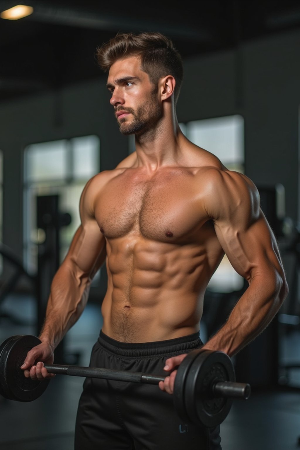 a confident masculine  man engaging in a fitness routine