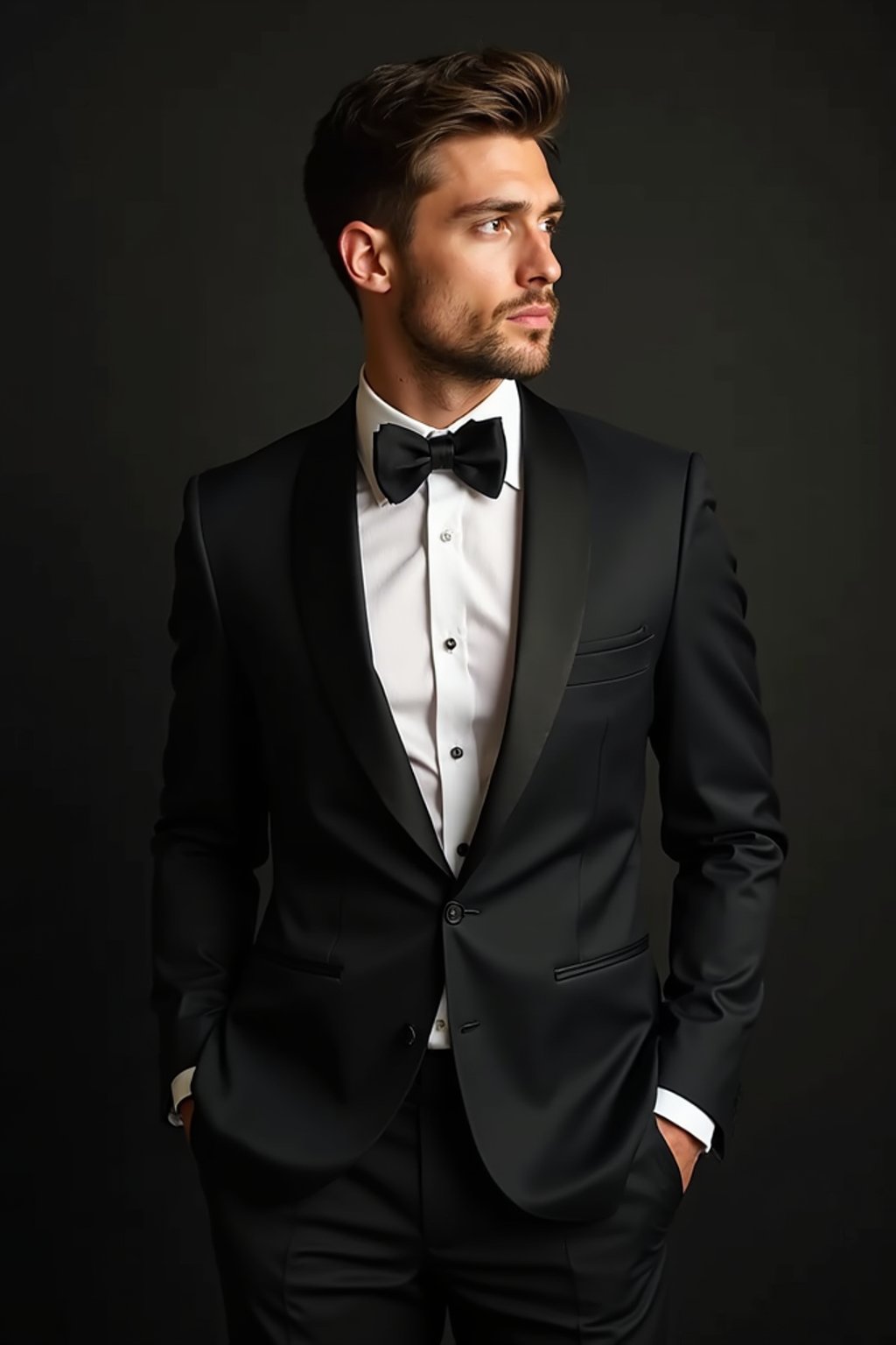 an alluring masculine  man dressed in elegant evening wear