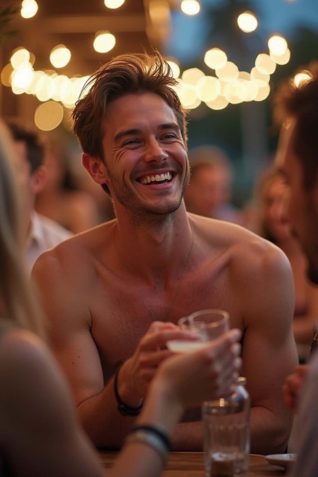 masculine  man laughing and hanging out with friends