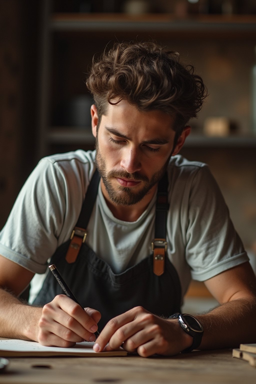 masculine  man engaging in a hobby or craft