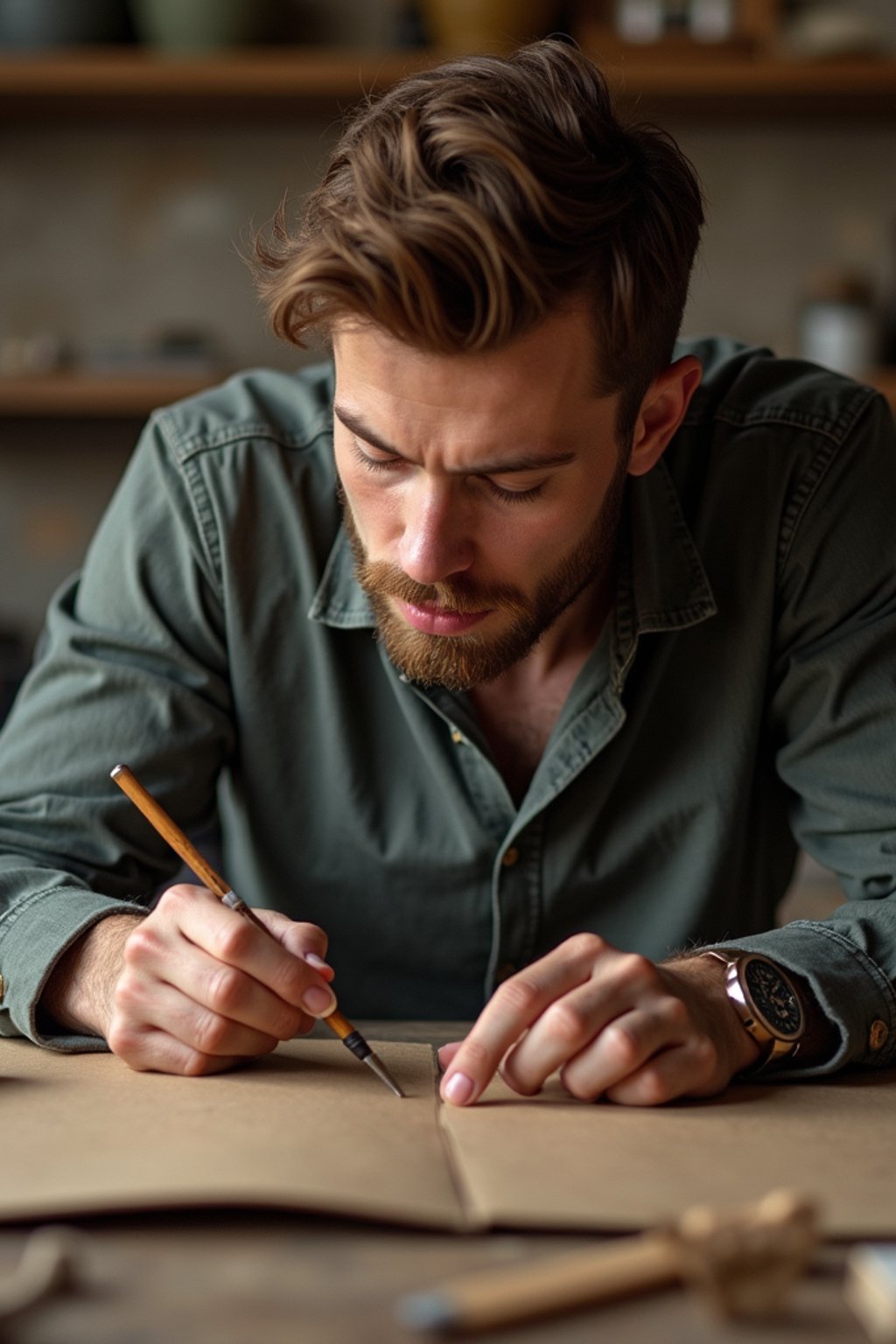 masculine  man engaging in a hobby or craft