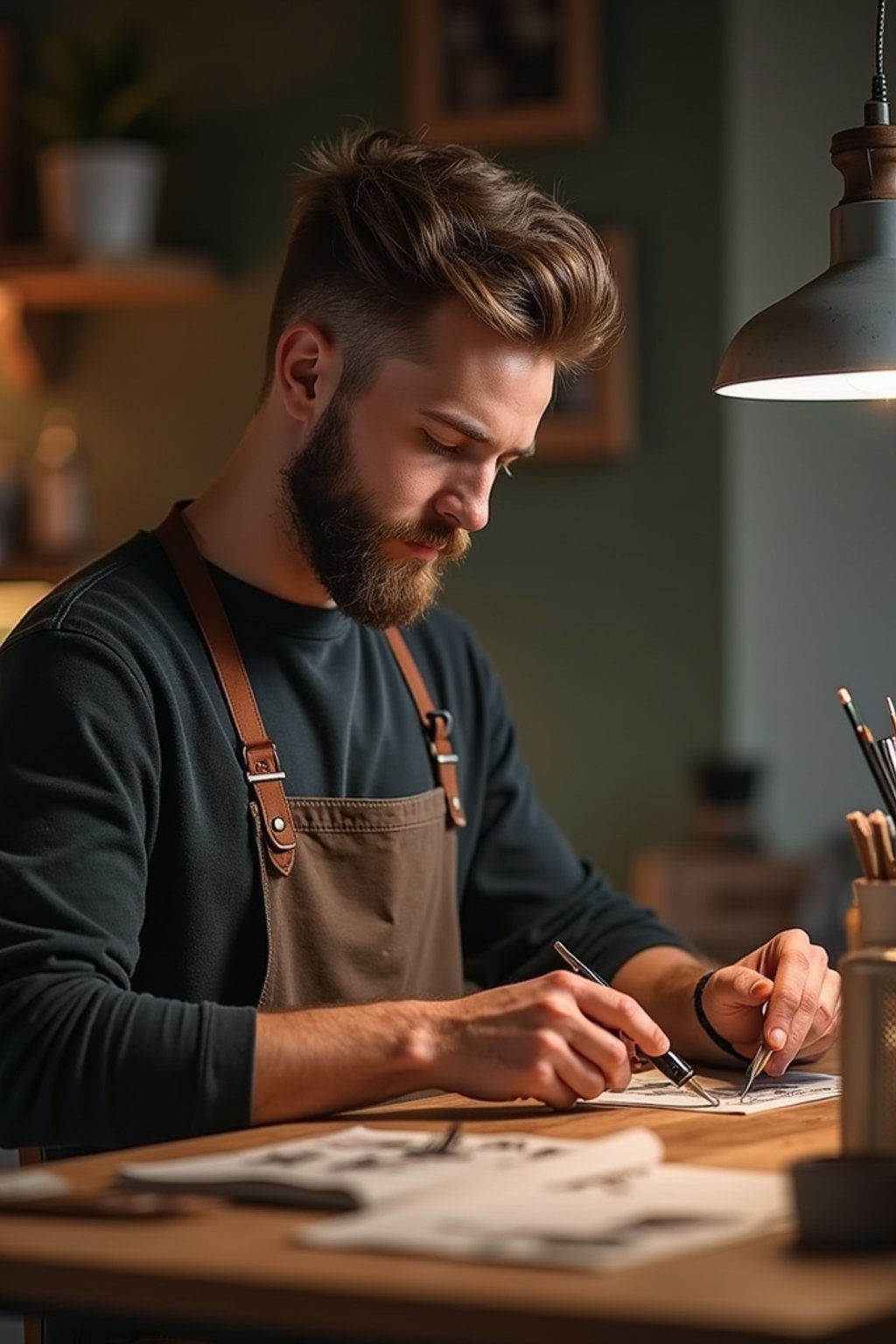 masculine  man engaging in a hobby or craft