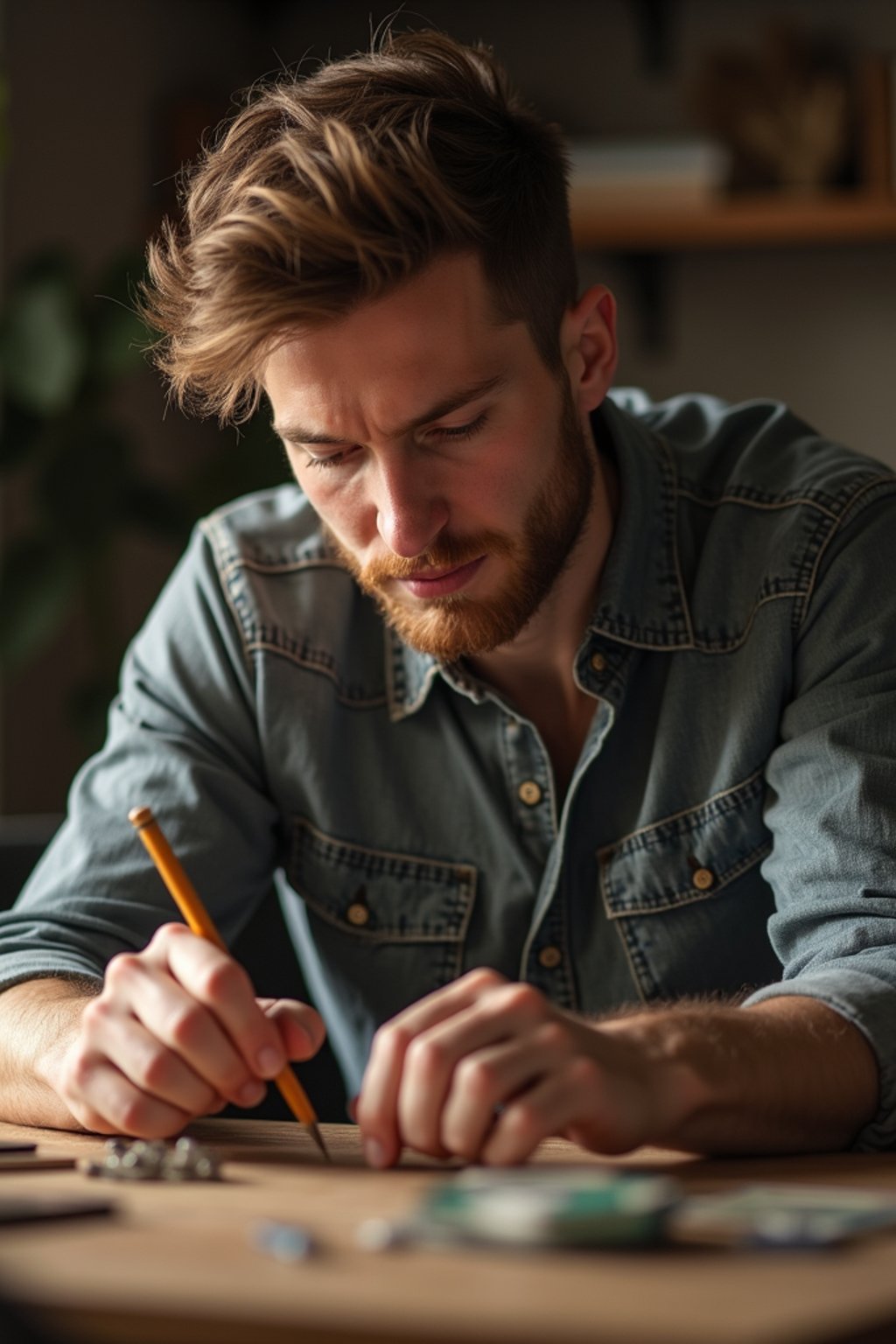 masculine  man engaging in a hobby or craft