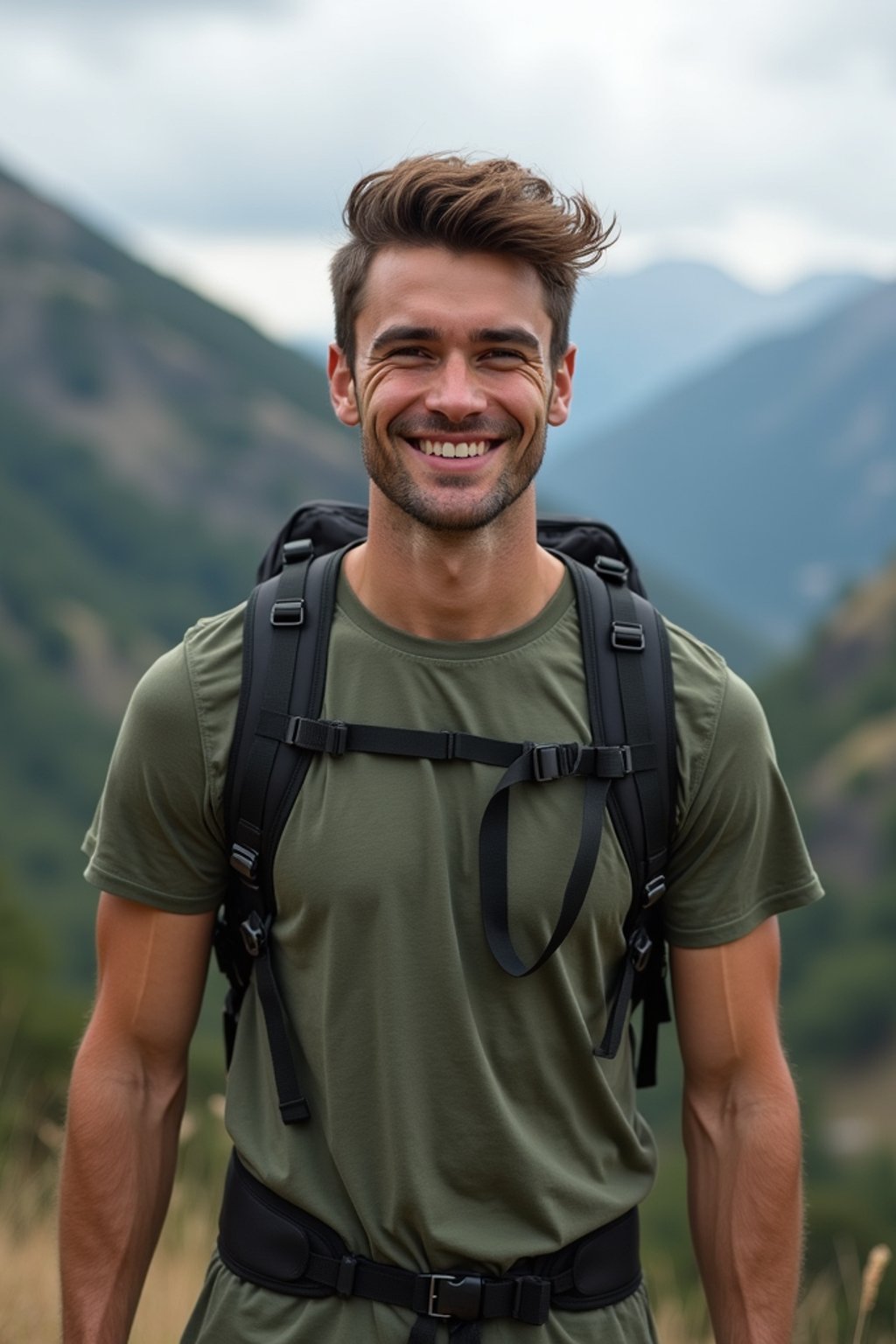 masculine  man in going hiking outdoors in mountains