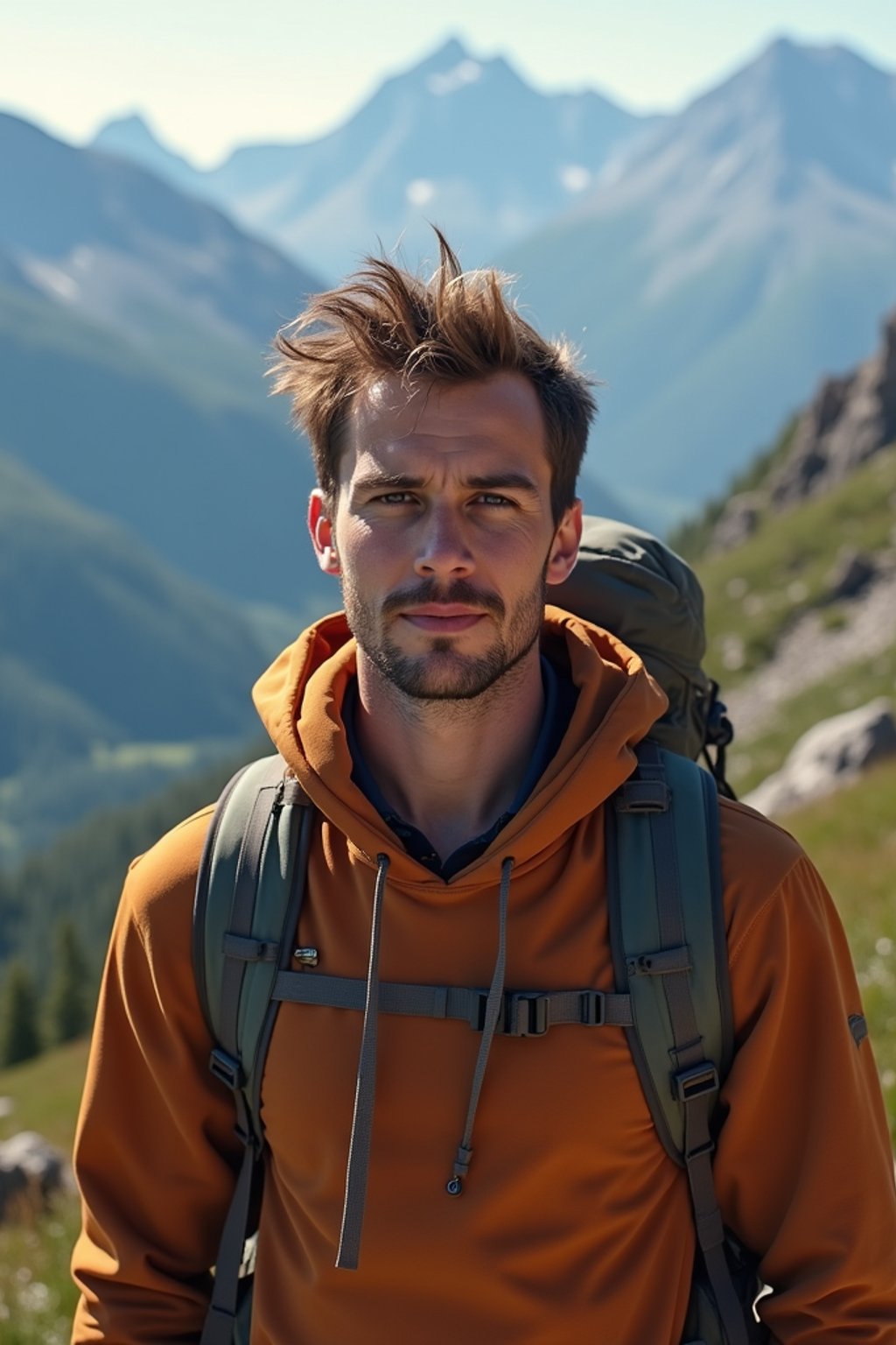 masculine  man in going hiking outdoors in mountains