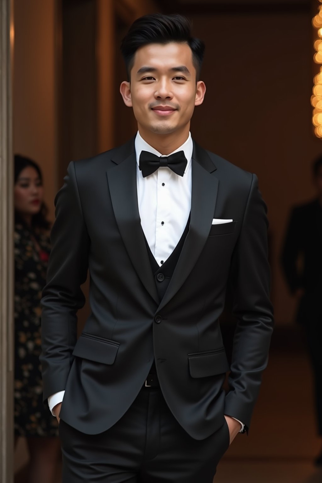 an elegant masculine  man attending a formal event