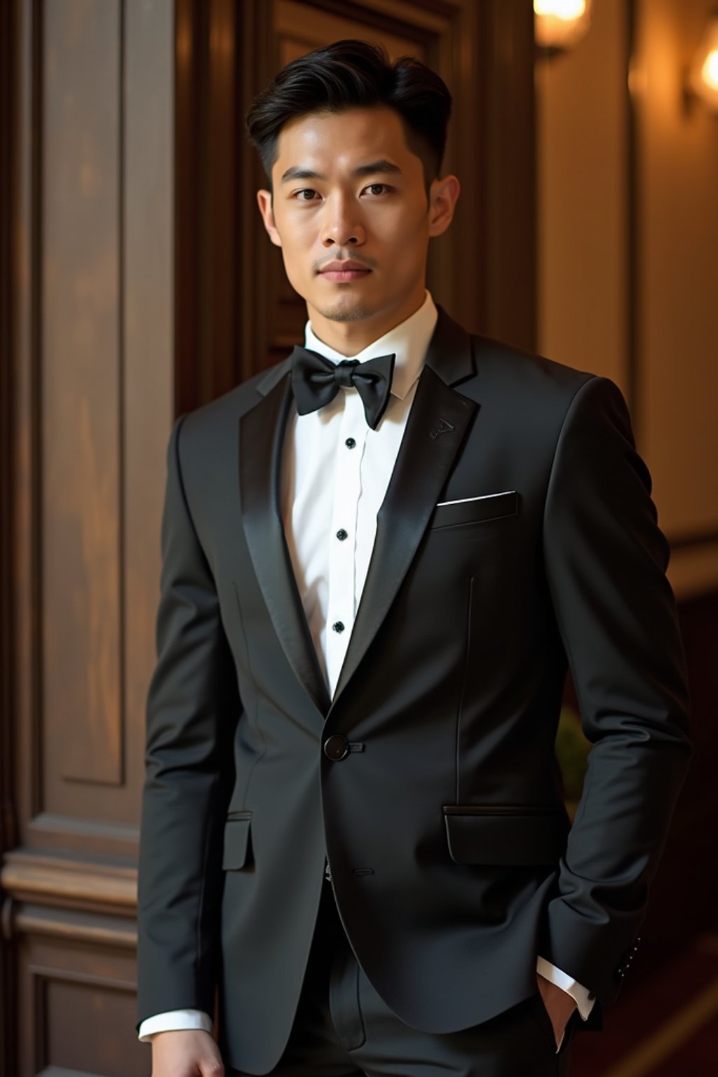 an elegant masculine  man attending a formal event