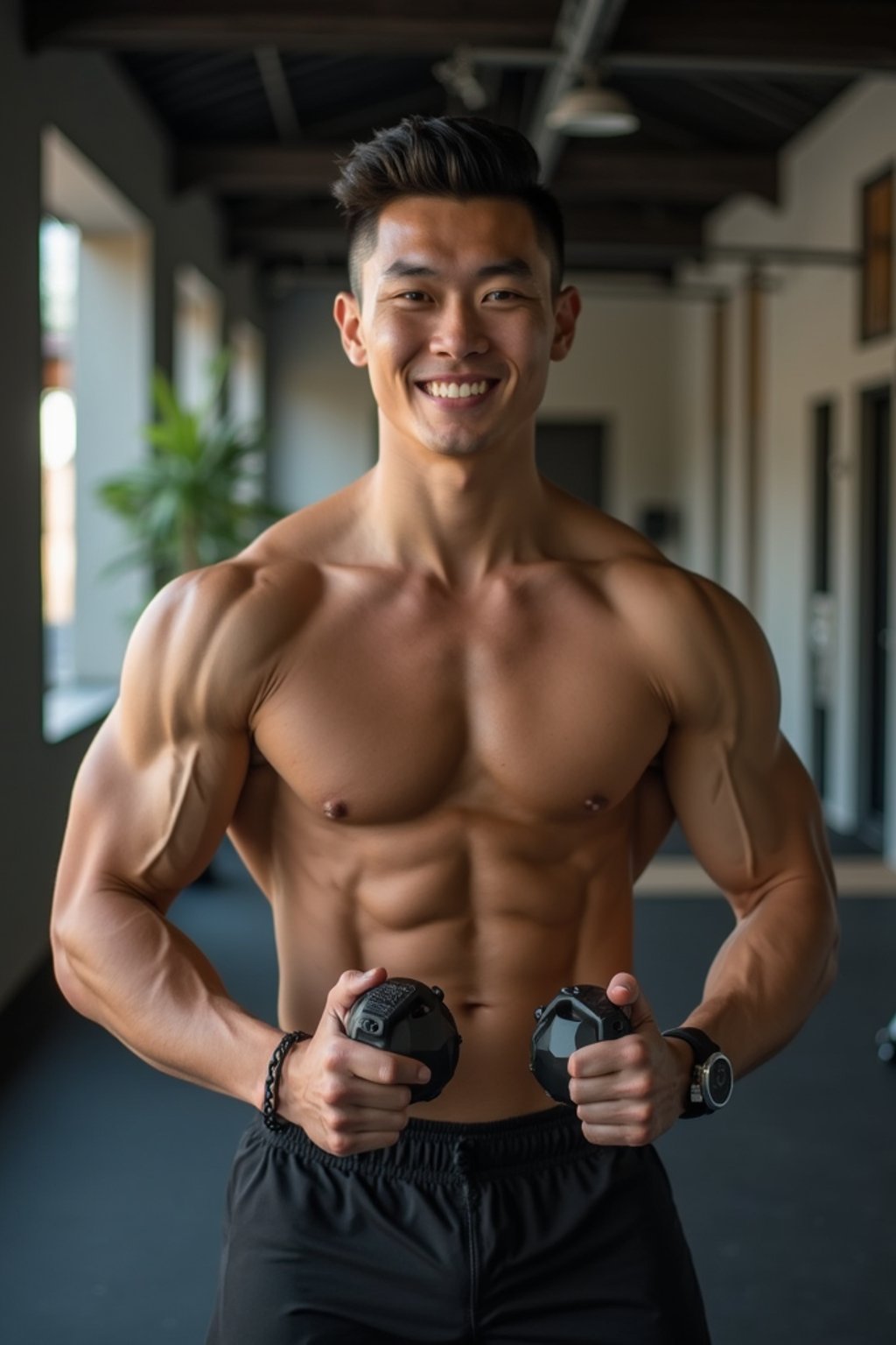 a confident masculine  man engaging in a fitness routine