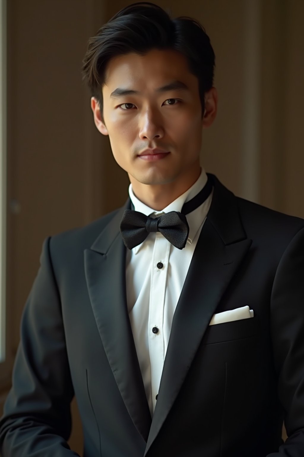 an alluring masculine  man dressed in elegant evening wear