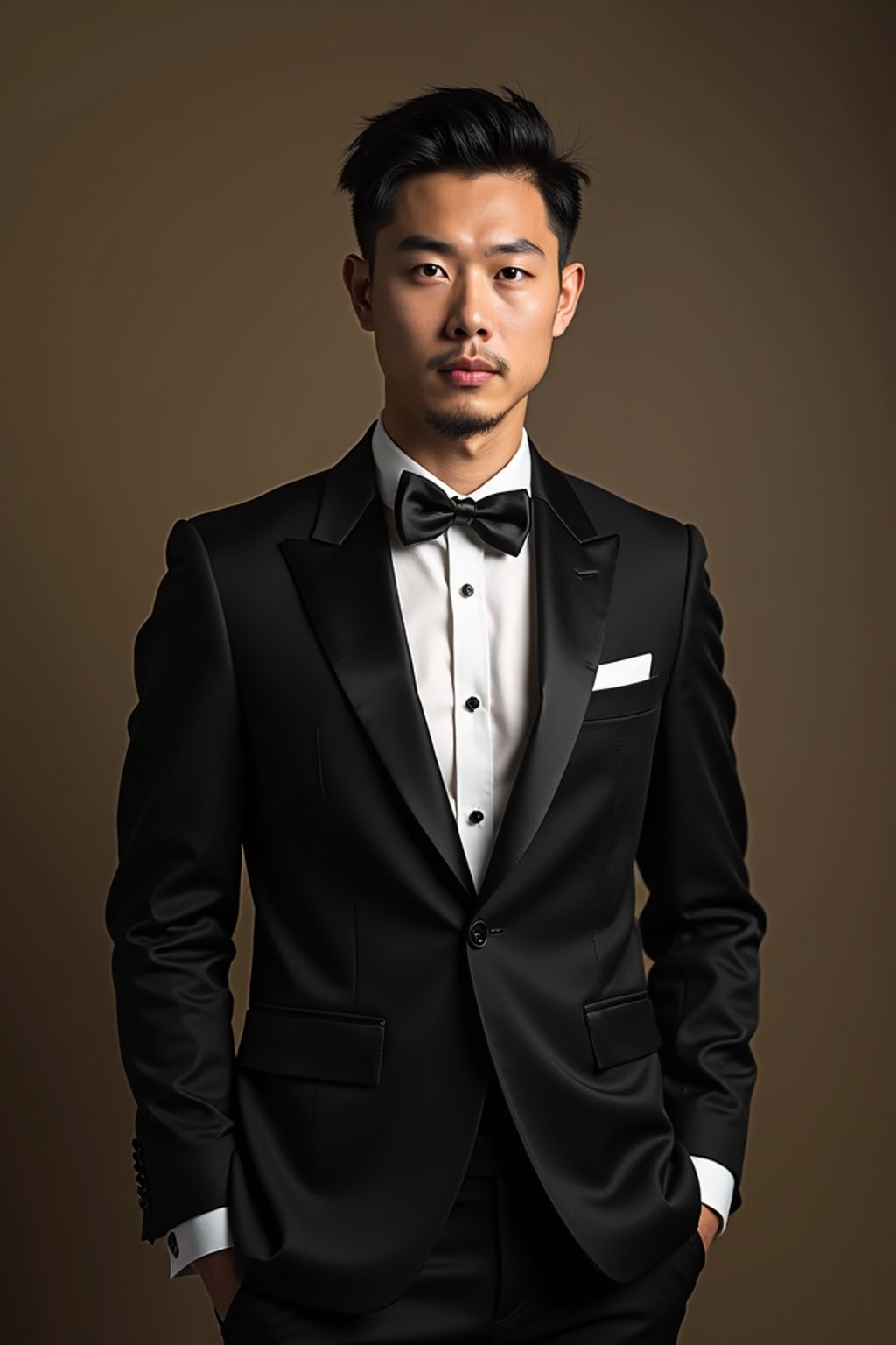 an alluring masculine  man dressed in elegant evening wear