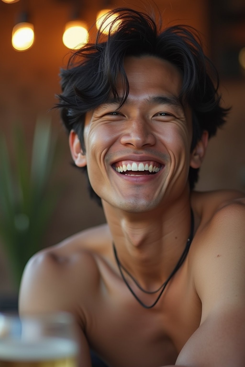 masculine  man laughing and hanging out with friends