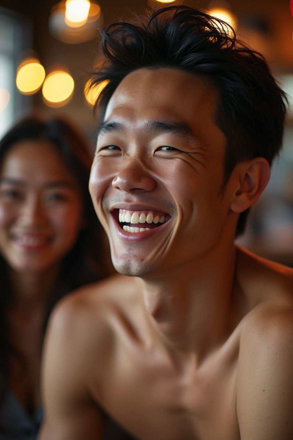 masculine  man laughing and hanging out with friends