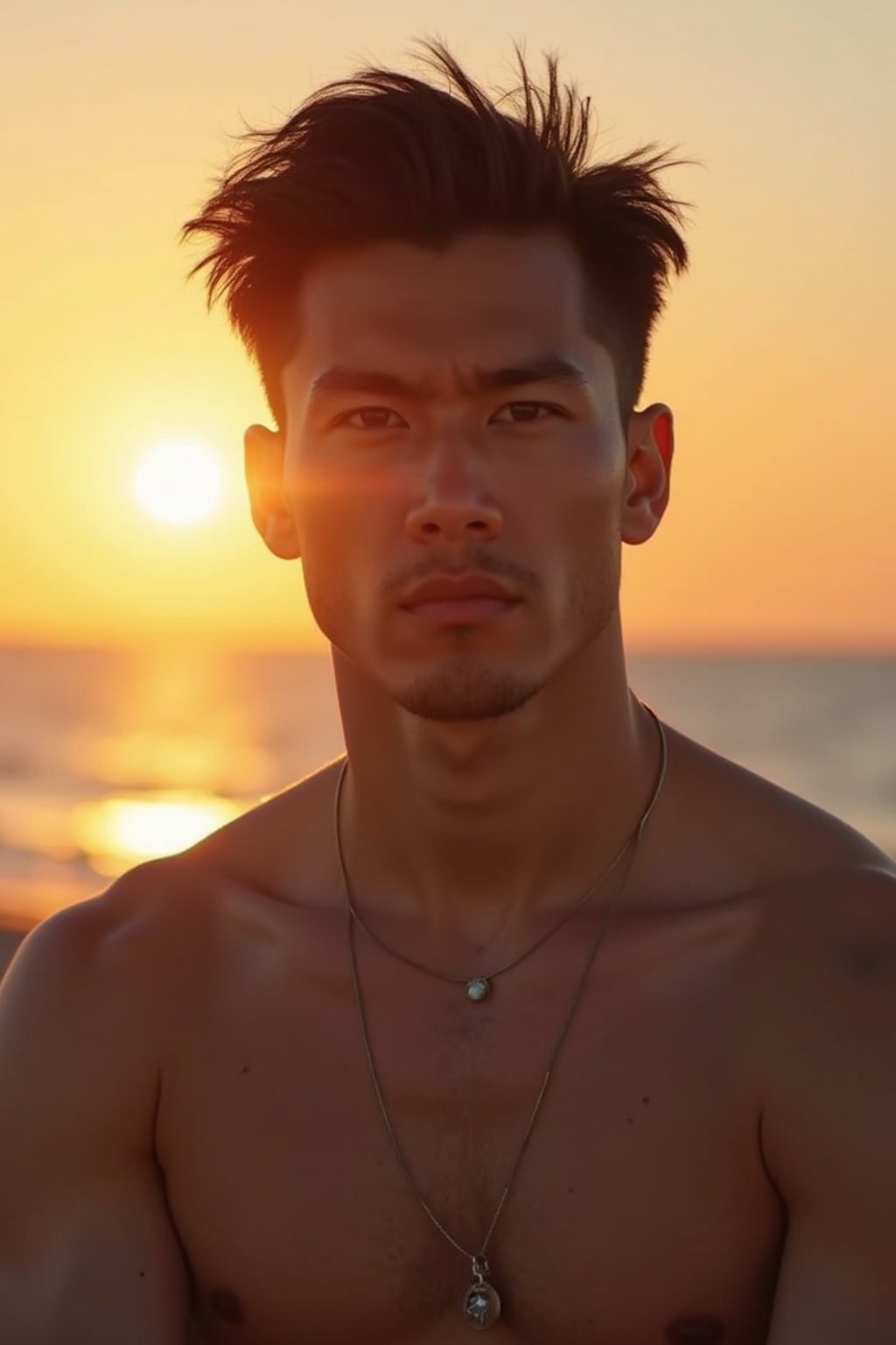 masculine  man enjoying a sunset at a beach or park