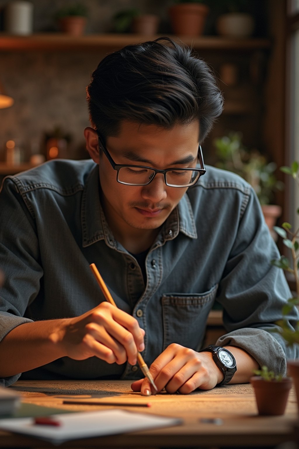 masculine  man engaging in a hobby or craft