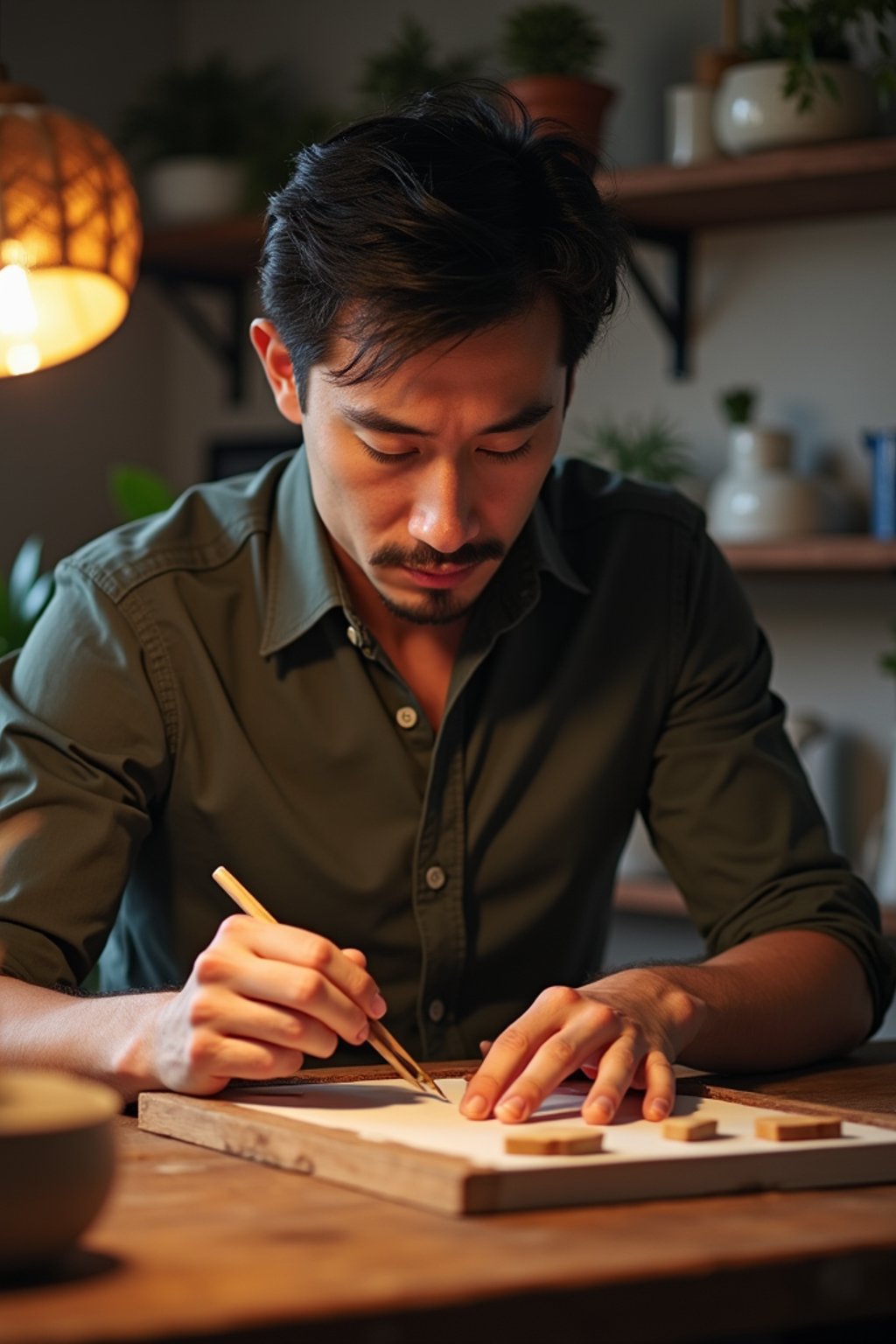 masculine  man engaging in a hobby or craft