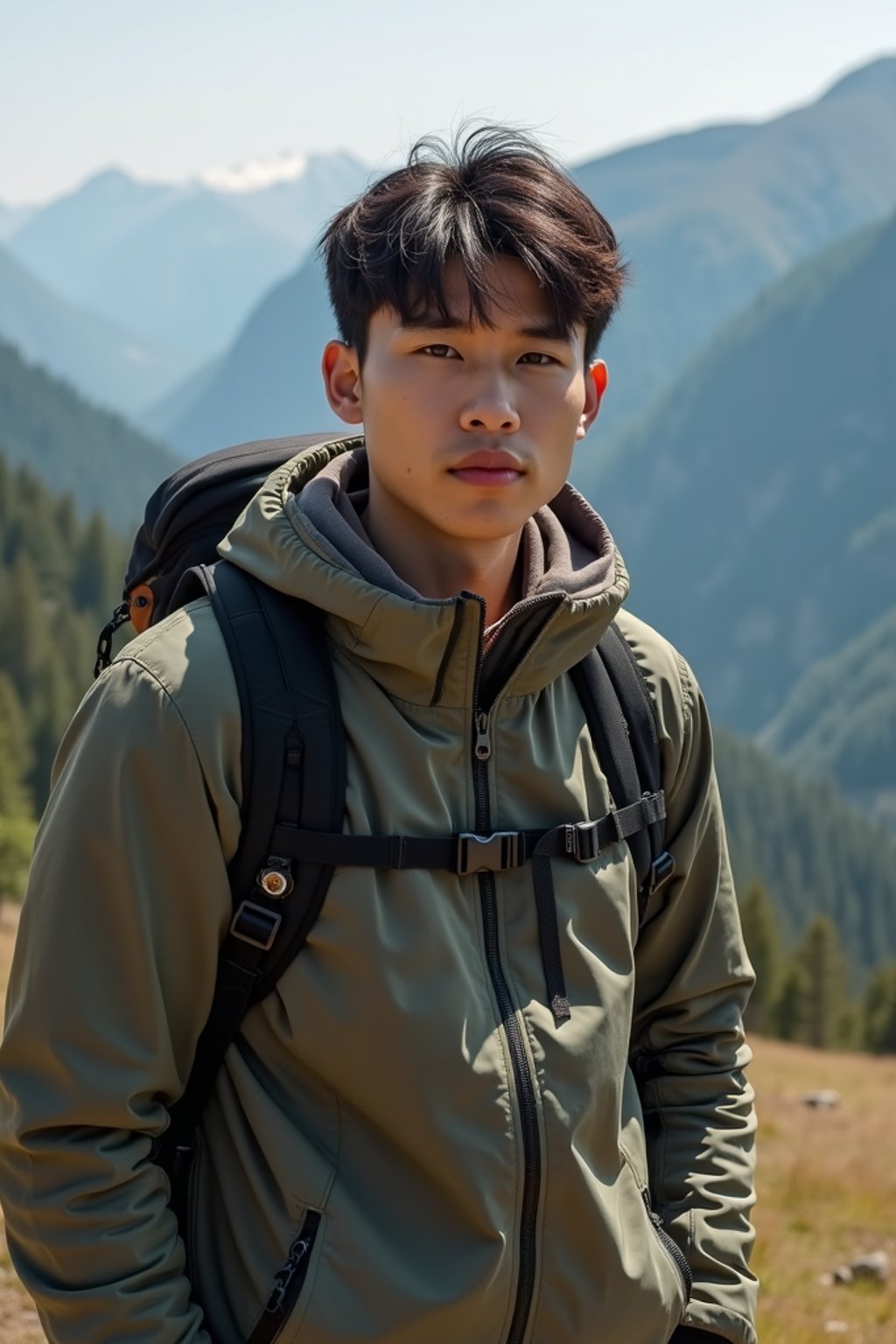 masculine  man in going hiking outdoors in mountains