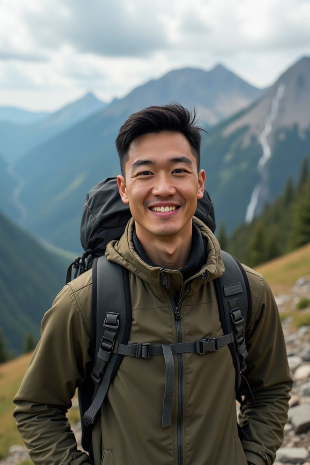 masculine  man in going hiking outdoors in mountains