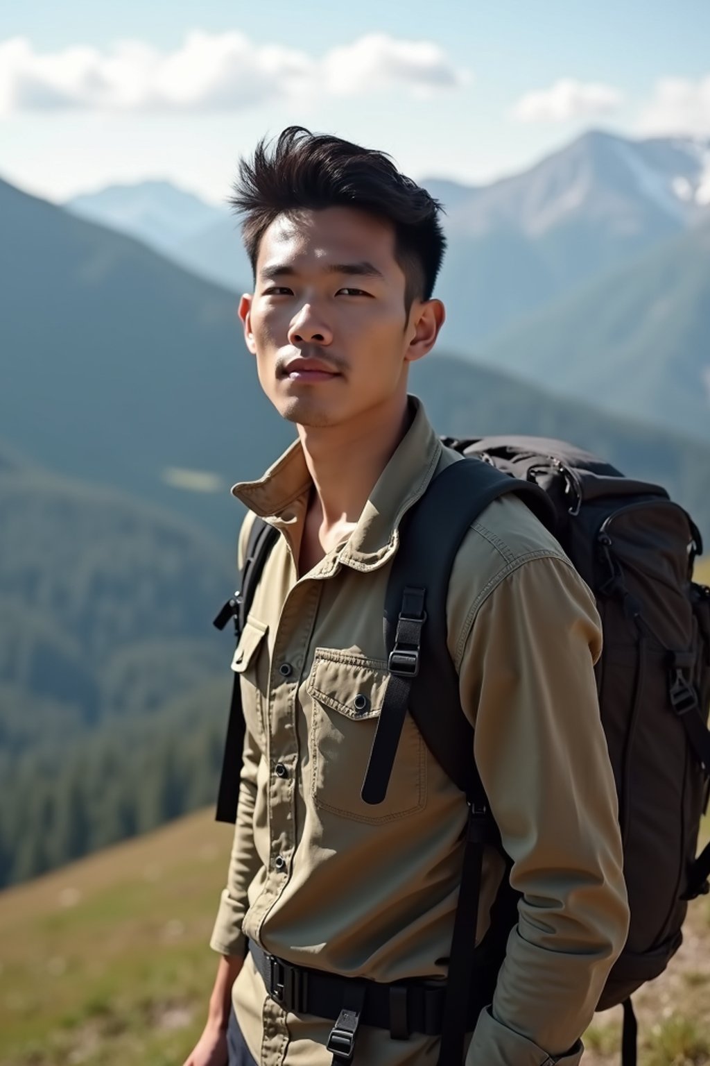 masculine  man in going hiking outdoors in mountains