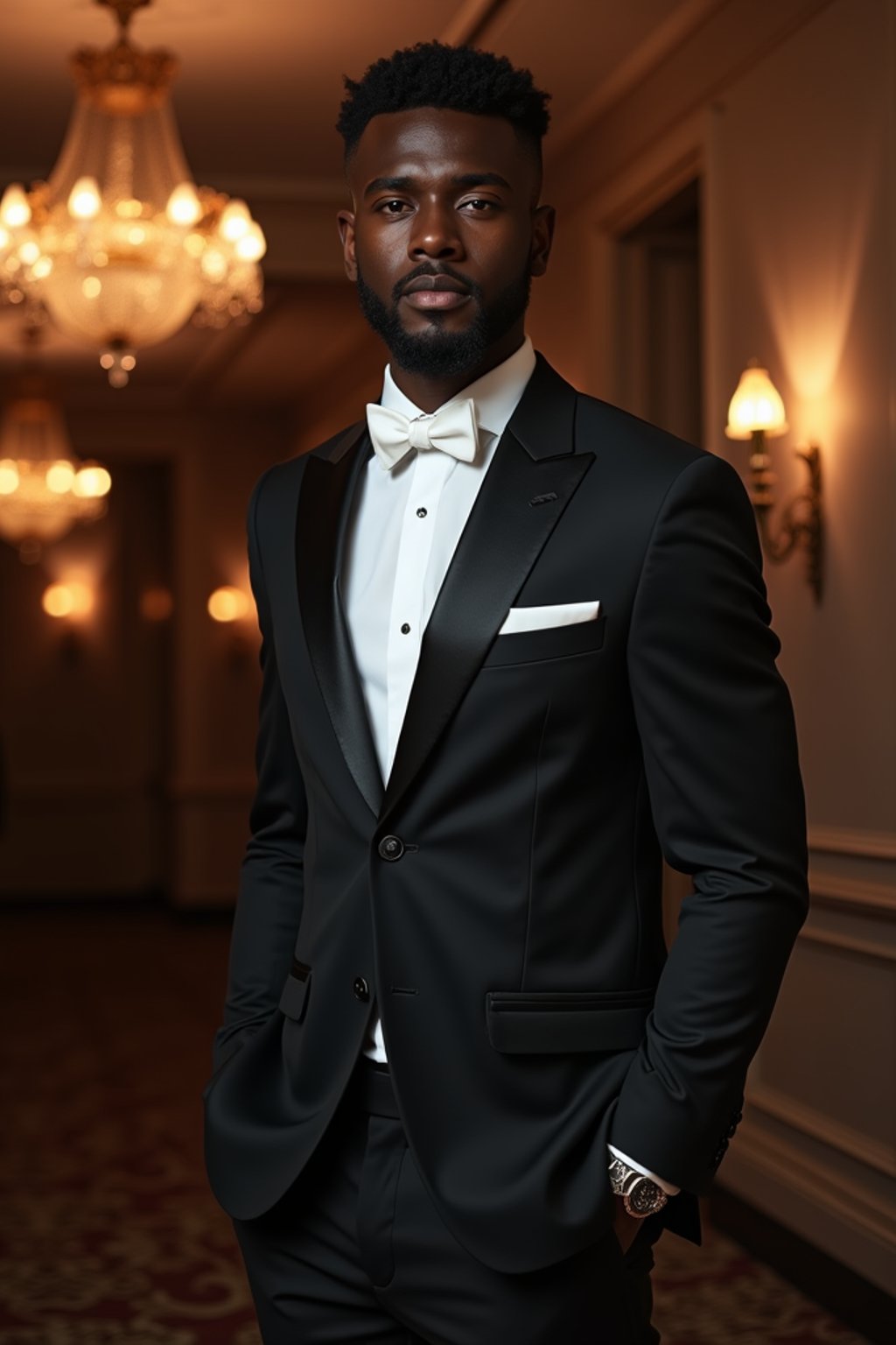 an elegant masculine  man attending a formal event