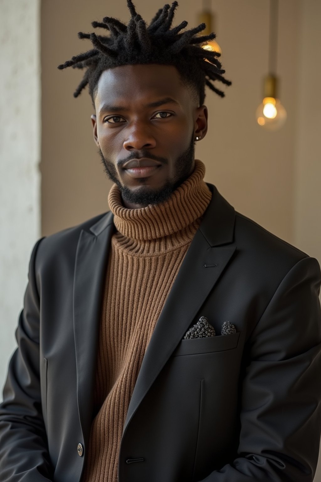 a confident masculine  man dressed in stylish attire