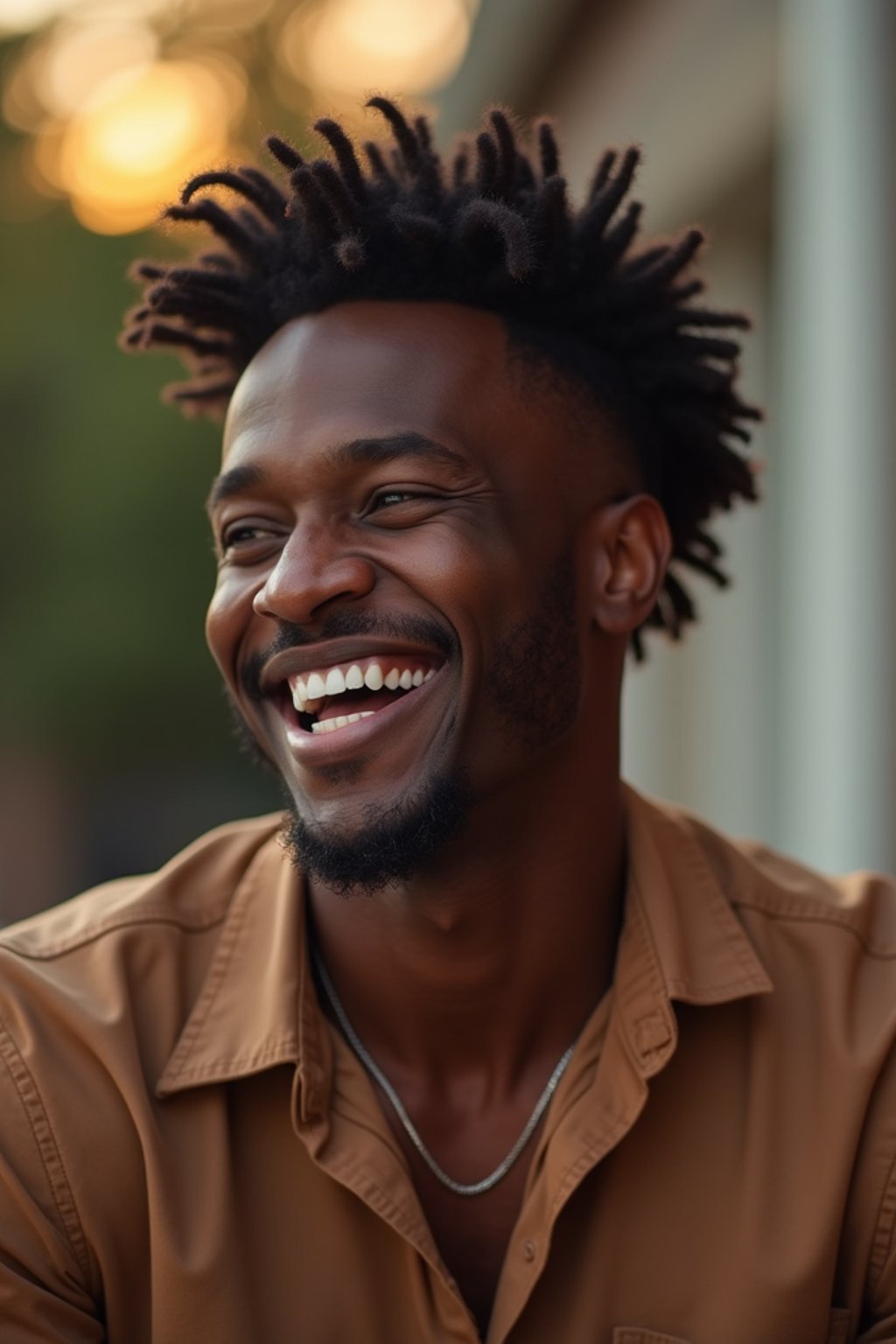 masculine  man laughing and hanging out with friends