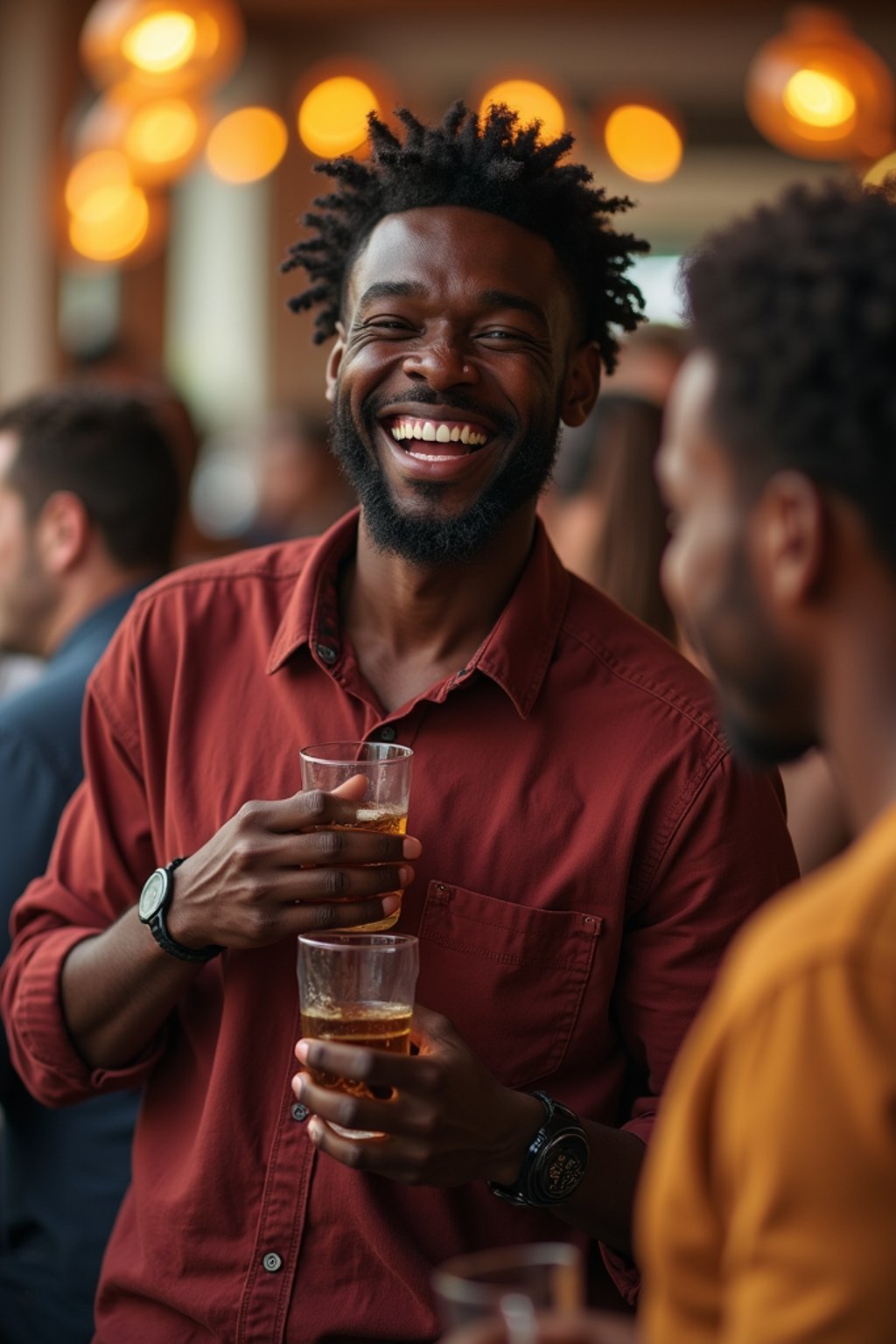 masculine  man laughing and hanging out with friends