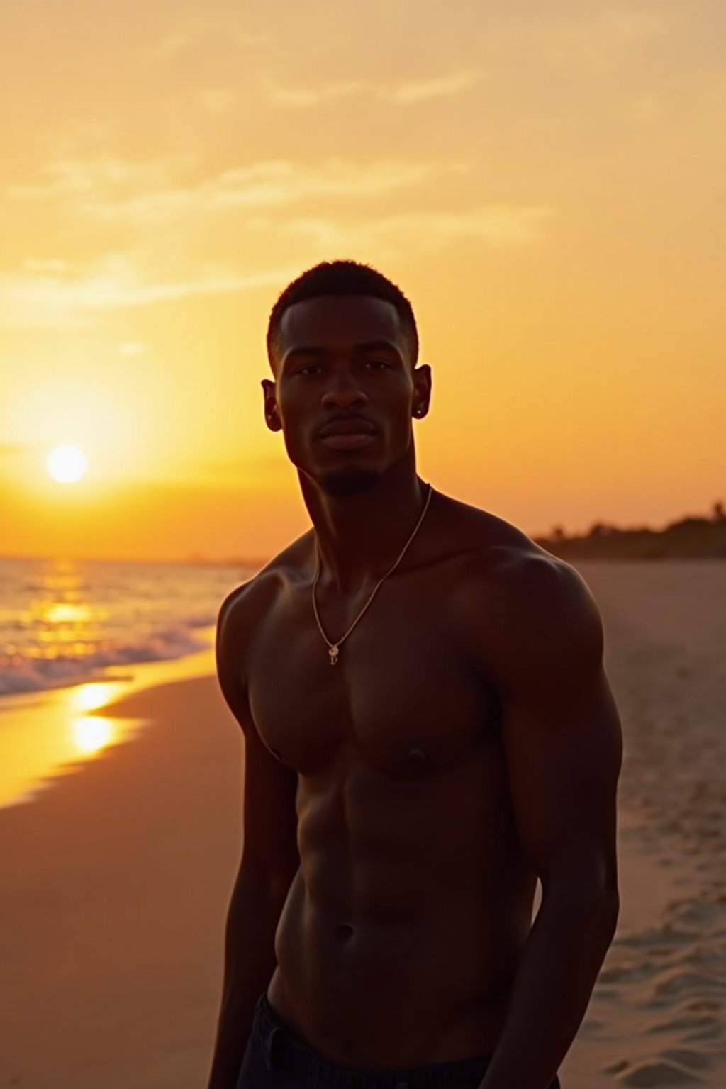 masculine  man enjoying a sunset at a beach or park