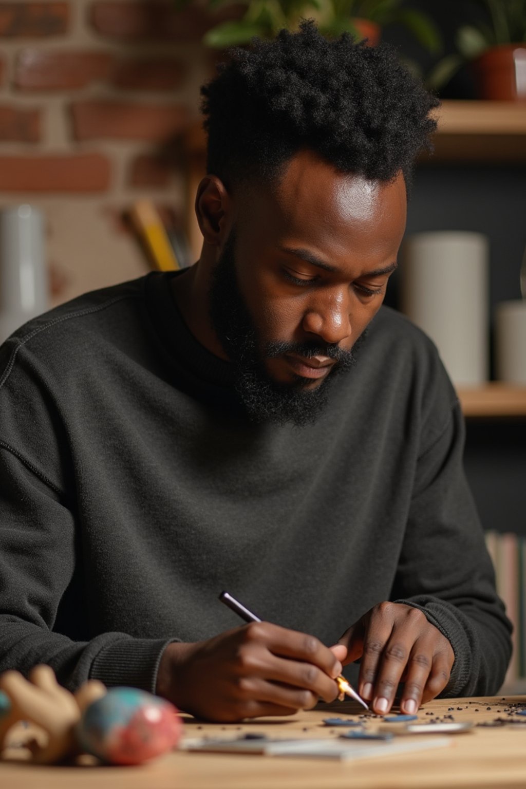 masculine  man engaging in a hobby or craft