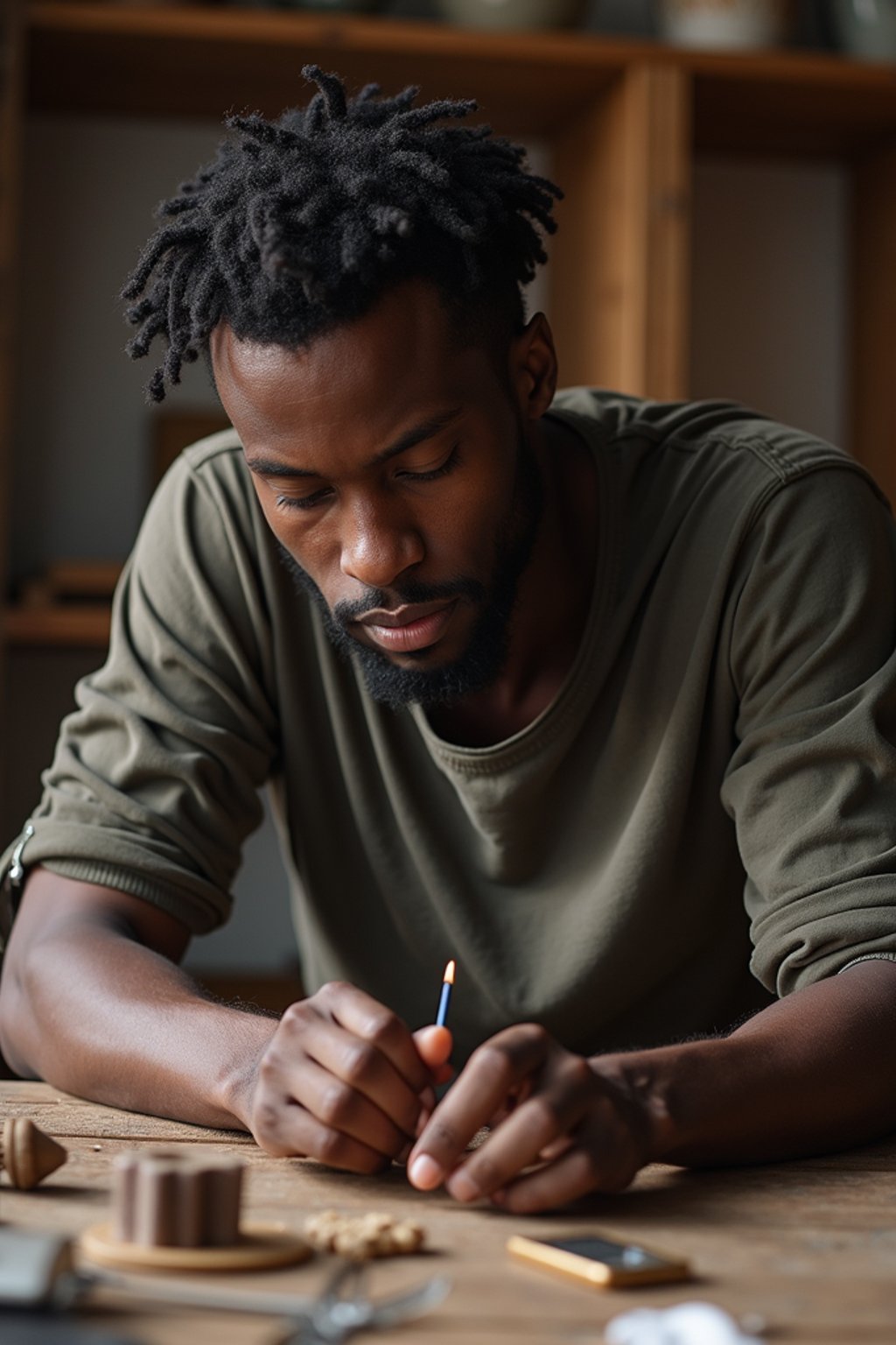 masculine  man engaging in a hobby or craft