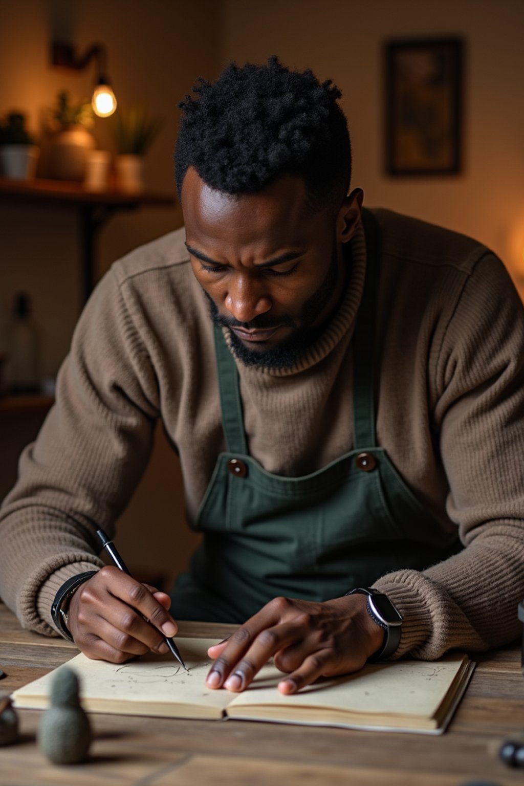 masculine  man engaging in a hobby or craft