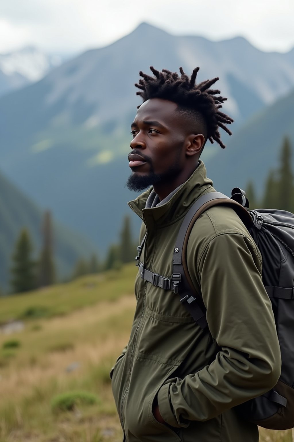 masculine  man in going hiking outdoors in mountains