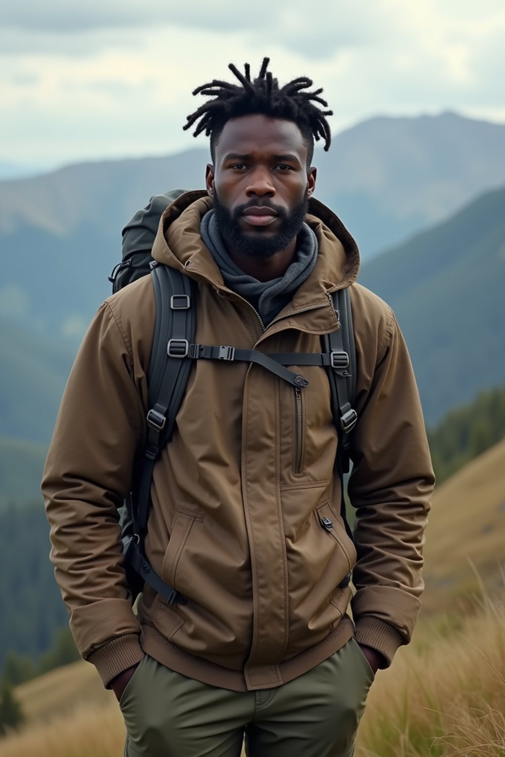 masculine  man in going hiking outdoors in mountains