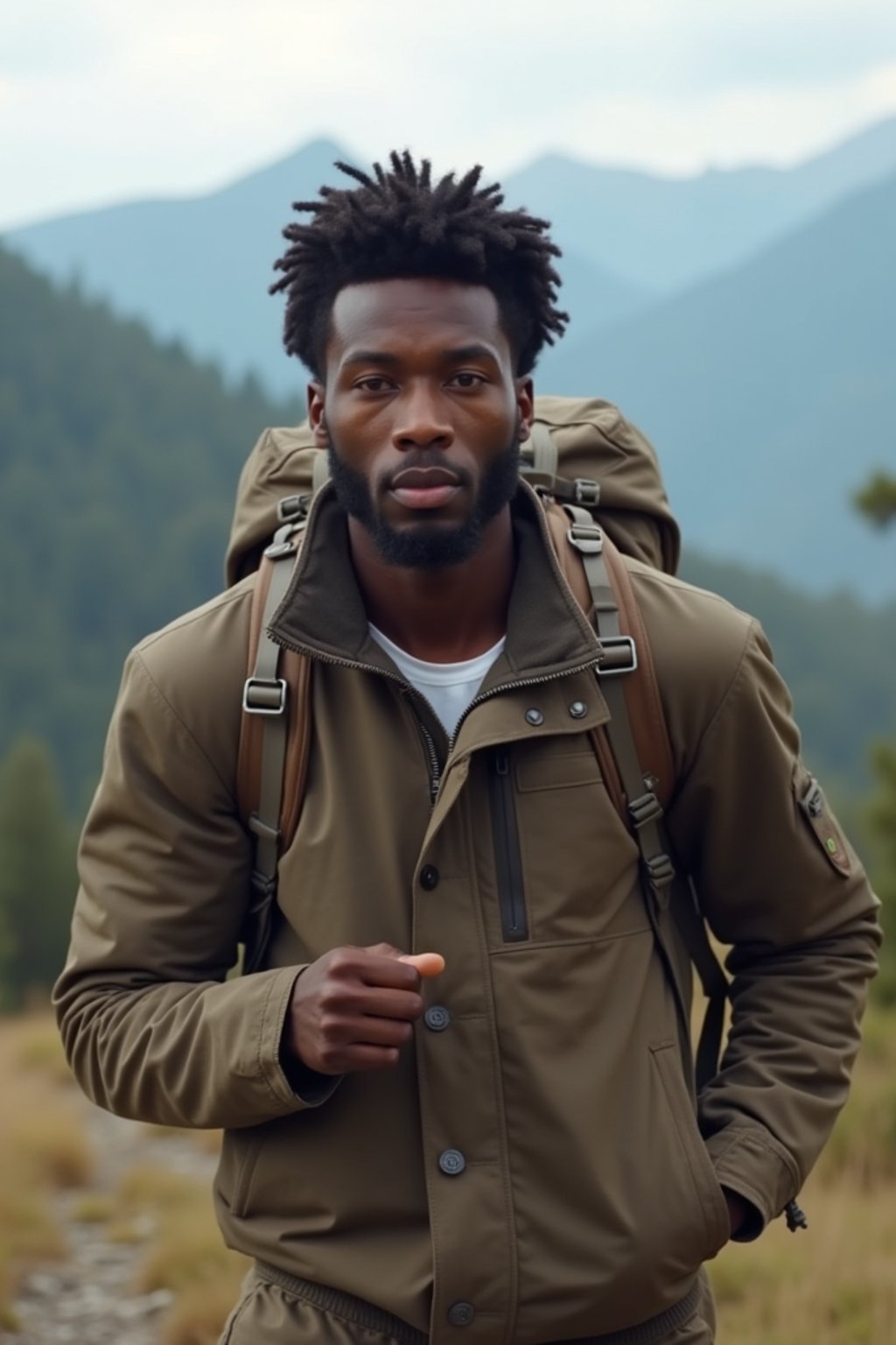 masculine  man in going hiking outdoors in mountains