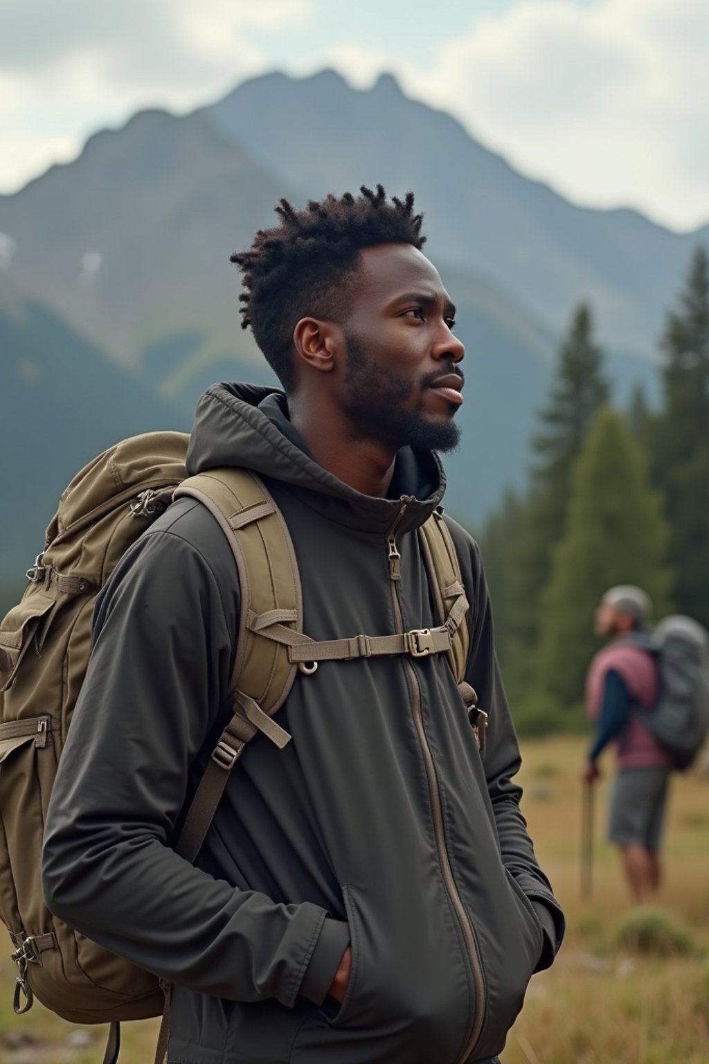 masculine  man in going hiking outdoors in mountains