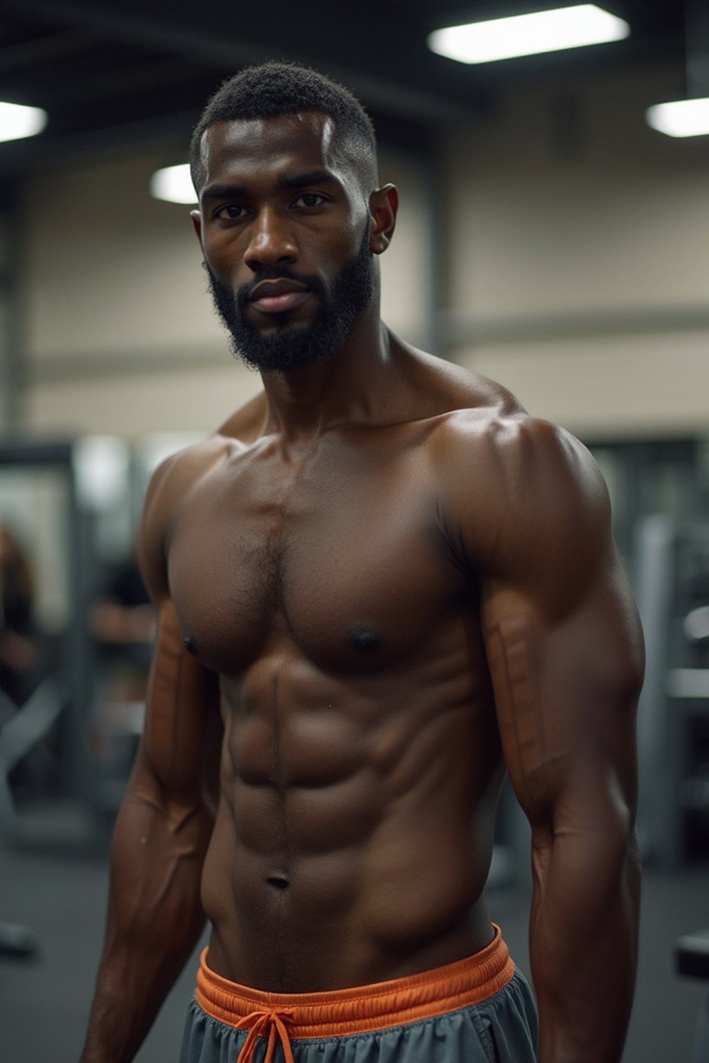 masculine  man wearing  or shorts and sports top in the fitness gym