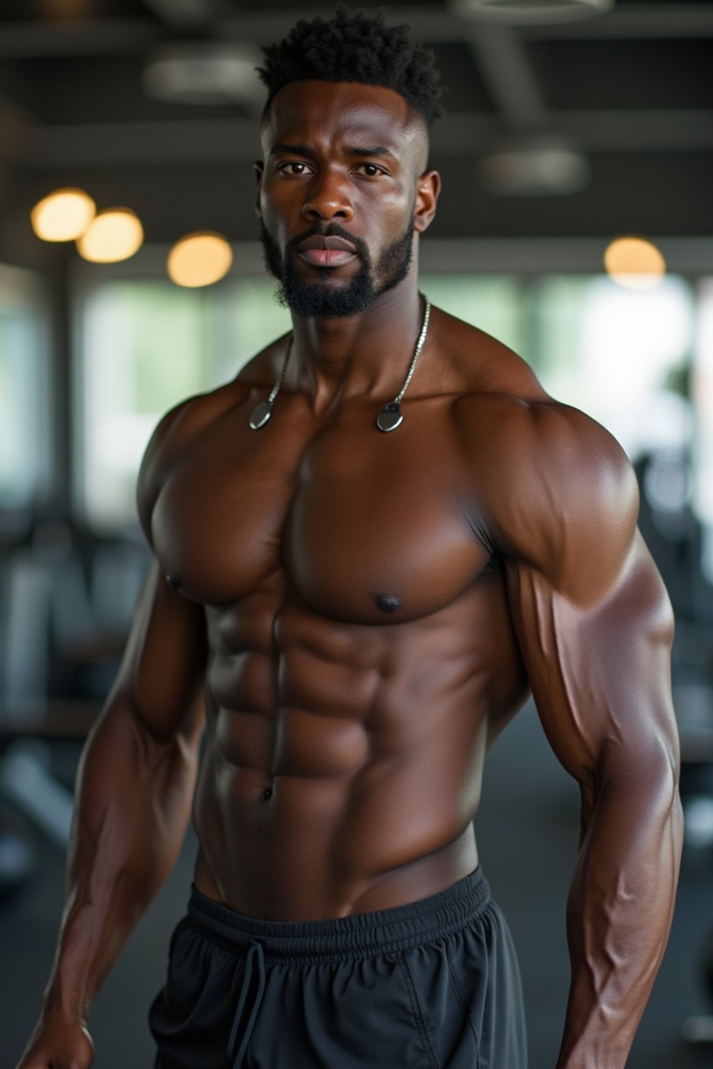 masculine  man wearing  or shorts and sports top in the fitness gym