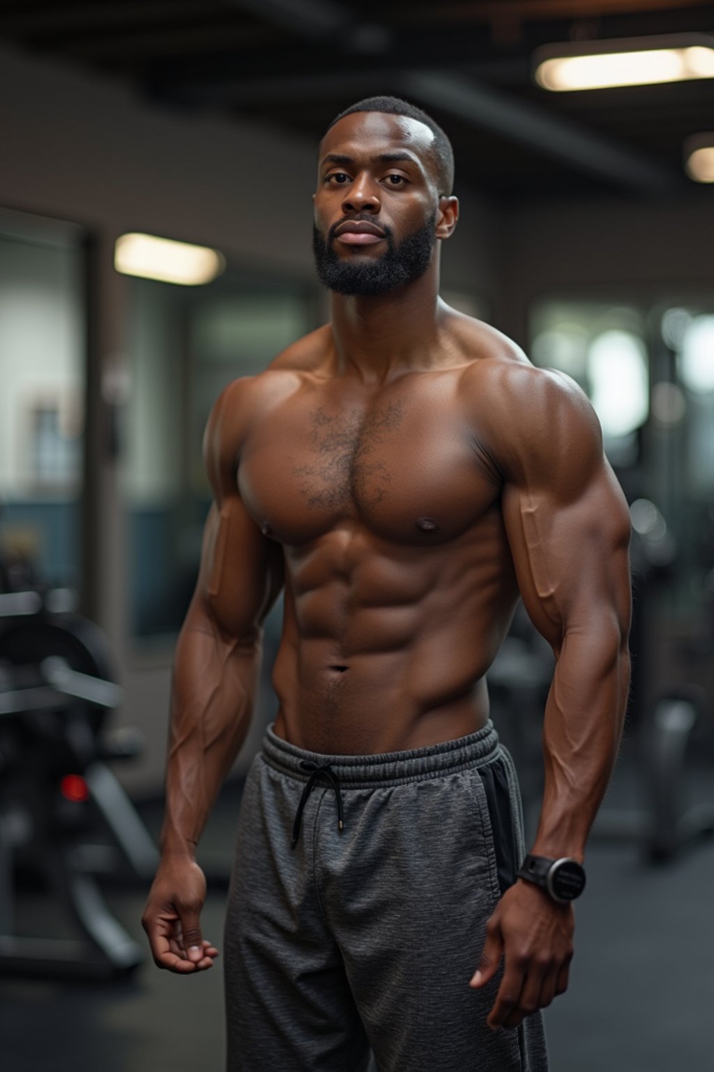 masculine  man wearing  or shorts and sports top in the fitness gym